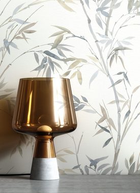 Newroom Vliestapete, Beige Tapete Modern Dschungel - Mustertapete Dschungeltapete Grau Weiß Tropisch Floral Bambus Blätter für Wohnzimmer Schlafzimmer Küche