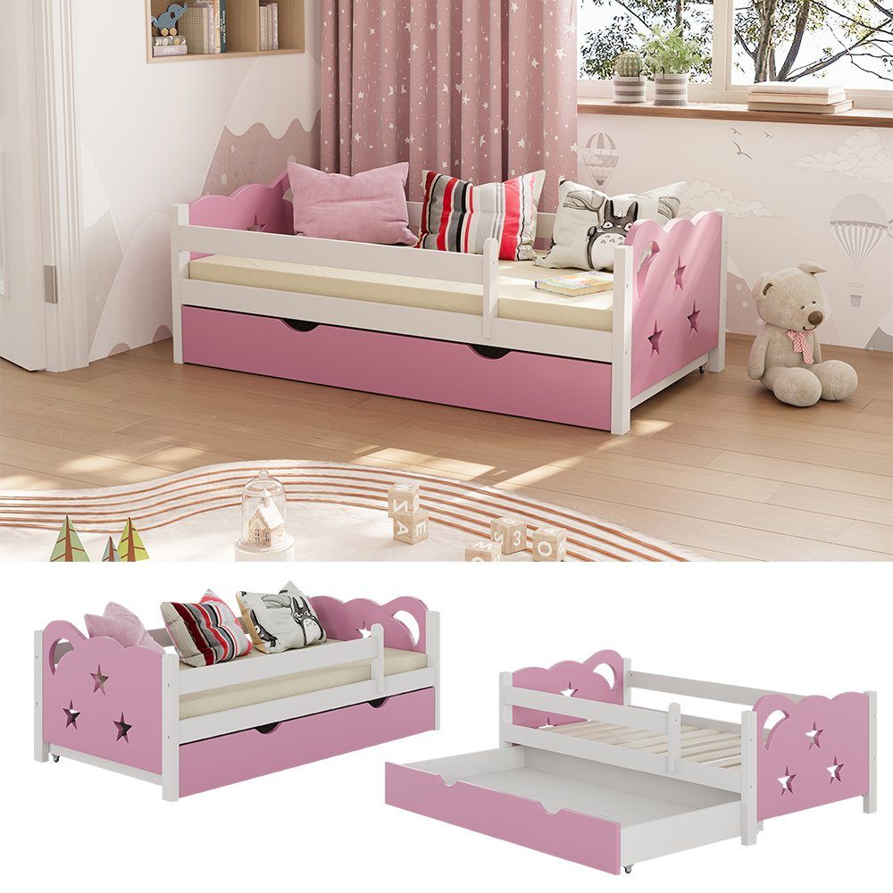 VitaliSpa® Kinderbett Jessica, Rosa/Weiß, 70x140 cm mit Schublade, ohne Matratze (2-tlg), Fade Resistant