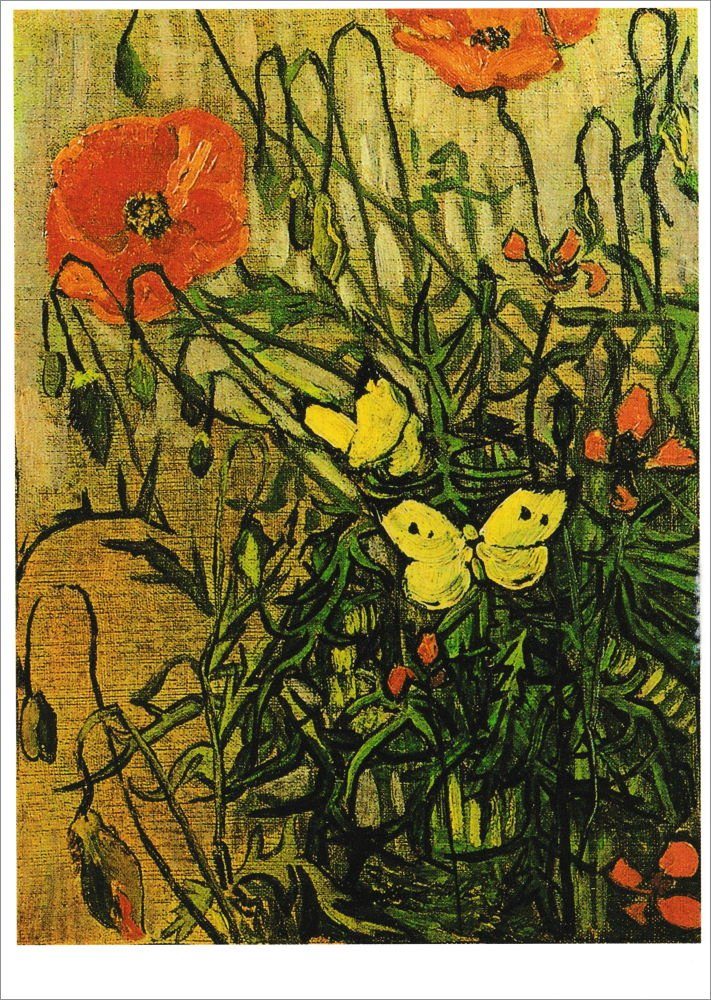 Postkarte Kunstkarte Vincent van Gogh "Klatschmohn und Schmetterlinge"
