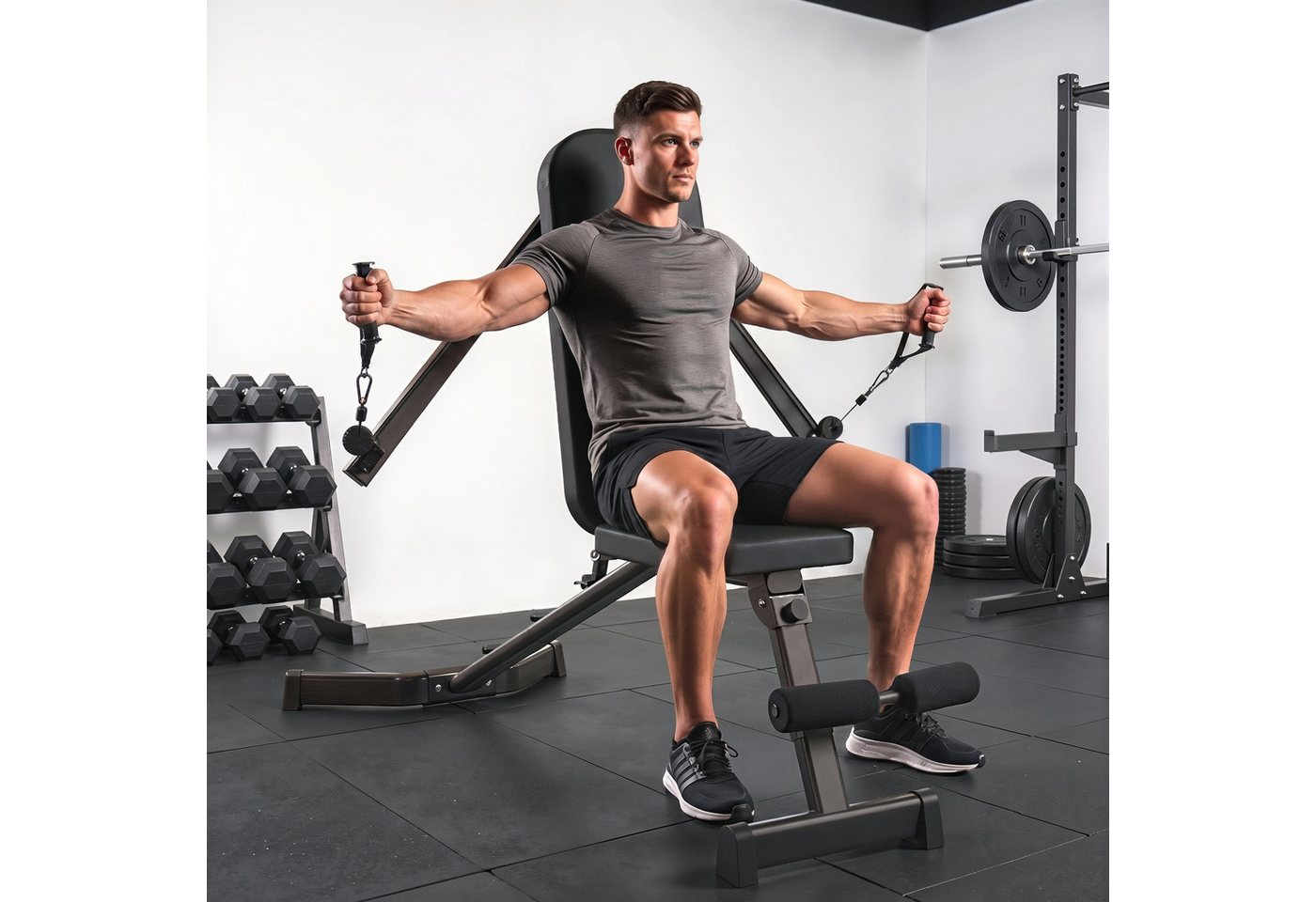 SPORTNOW Hantelbank klappbar mit Beinstrecker 3-Fach Rückenlehne, 3 Widerstandsstufe, (Set, 1-tlg., mit Widerstandsbändern), klappbar, 3-fach verstellbare Rückenlehne