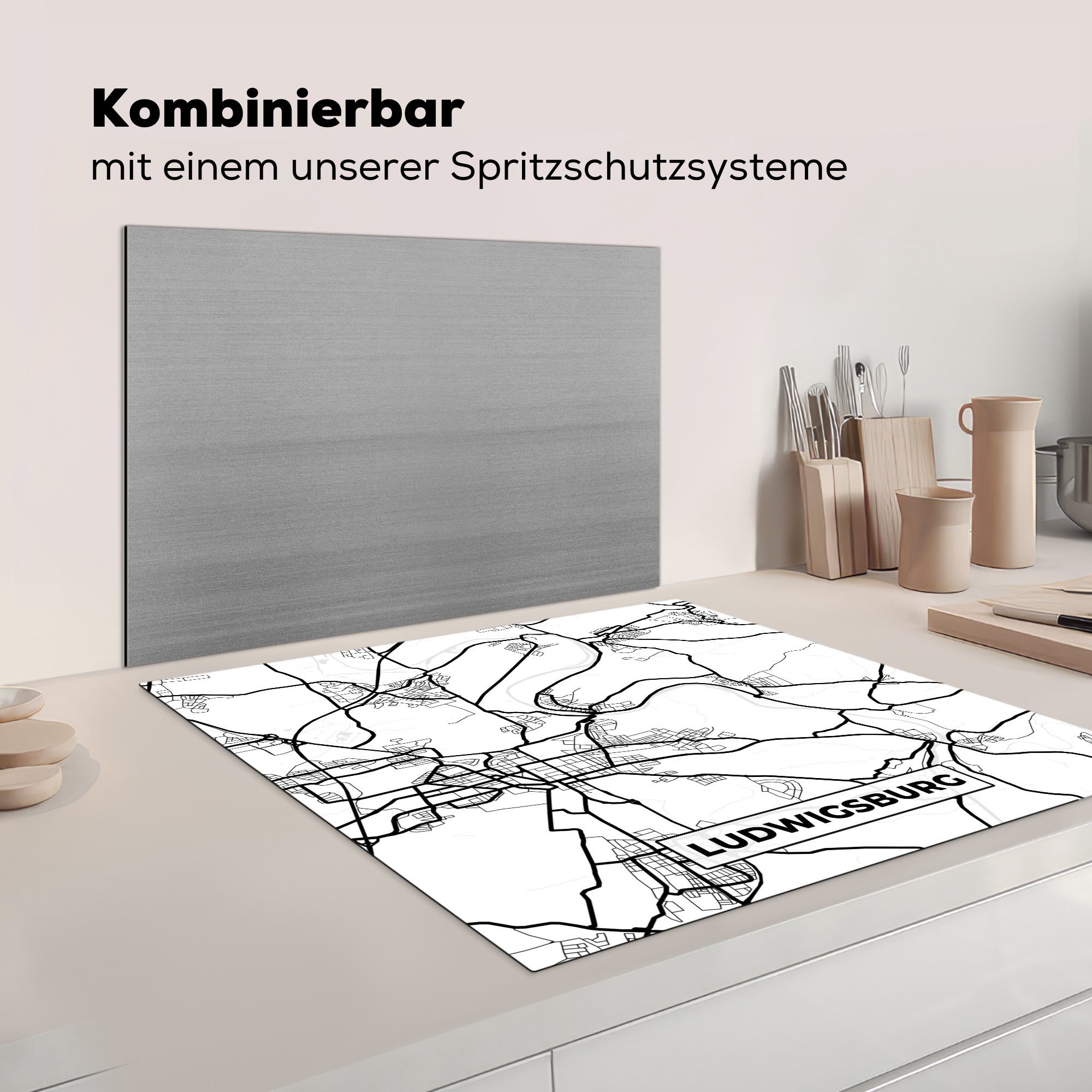 78x78 Ludwigsburg Ceranfeldabdeckung, Herdblende-/Abdeckplatte Karte, tlg), cm, Vinyl, - küche - Arbeitsplatte für Stadtplan MuchoWow (1