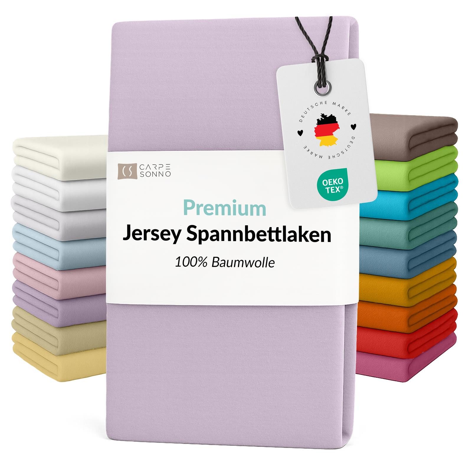 Carpe Sonno Spannbettlaken Jersey Bettlaken 90x200 100x200 140x200 160x200 180x200 200x200 & x220, Jersey, Gummizug: rundum, (1 Stück), Für Matratzen bis 25cm Höhe - 100% Baumwolle - MADE IN EU - OEKO-TEX®