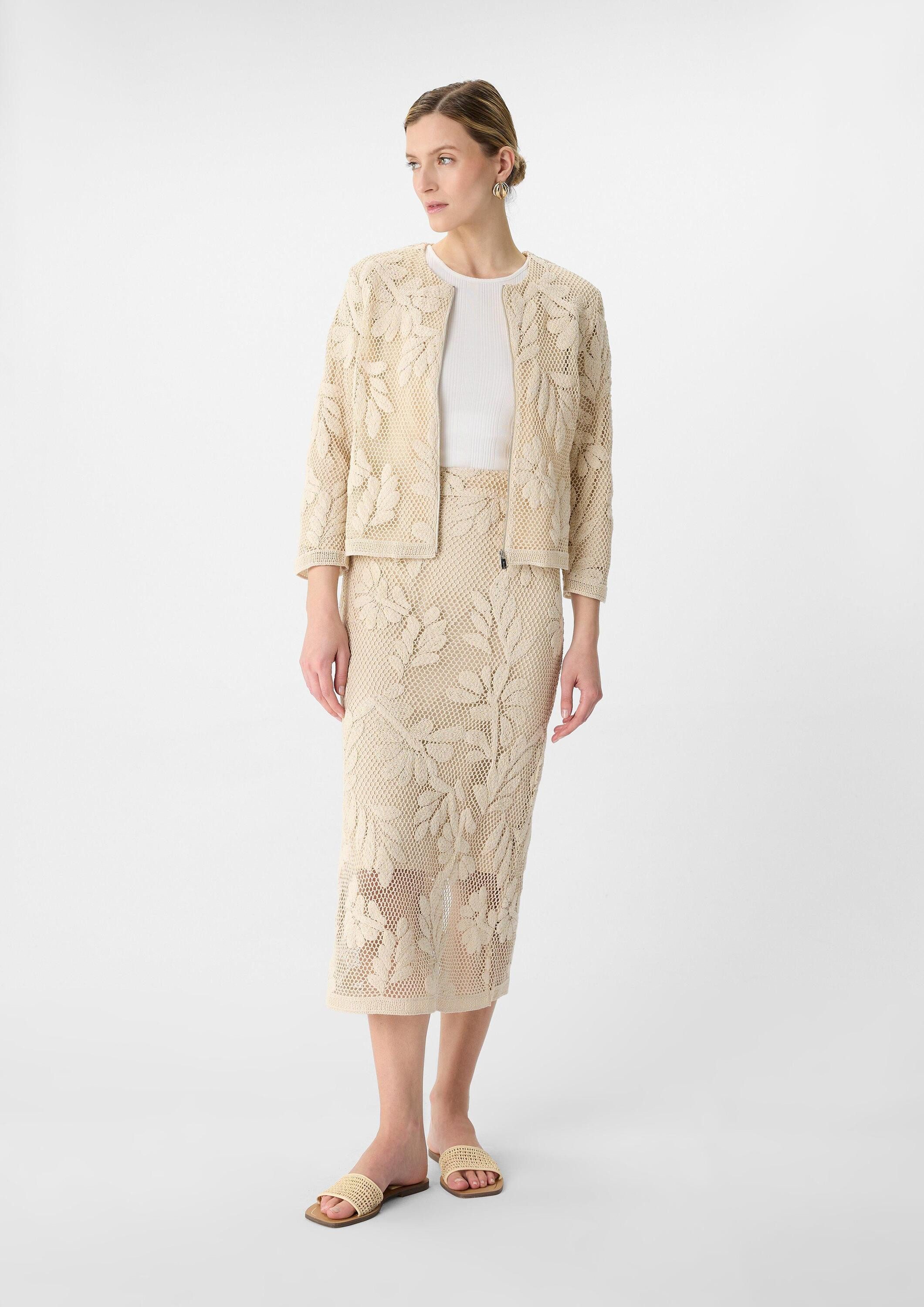 comma Funktionsjacke Indoor-Jacke Häkel-Jacke im Boxy Fit mit floralem Muster