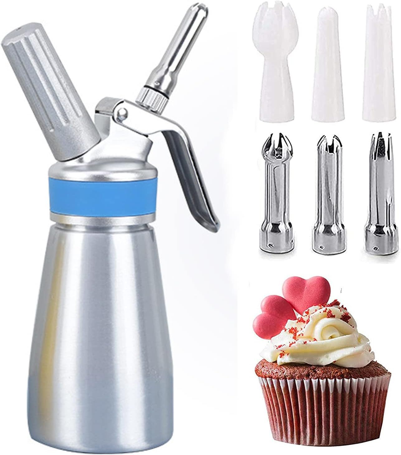 FELIXLEO Sahnesyphon 250ml Sahnespender Edelstahl mit 3 Tüllen und Bürste, (1-tlg), Sahnebereiter
