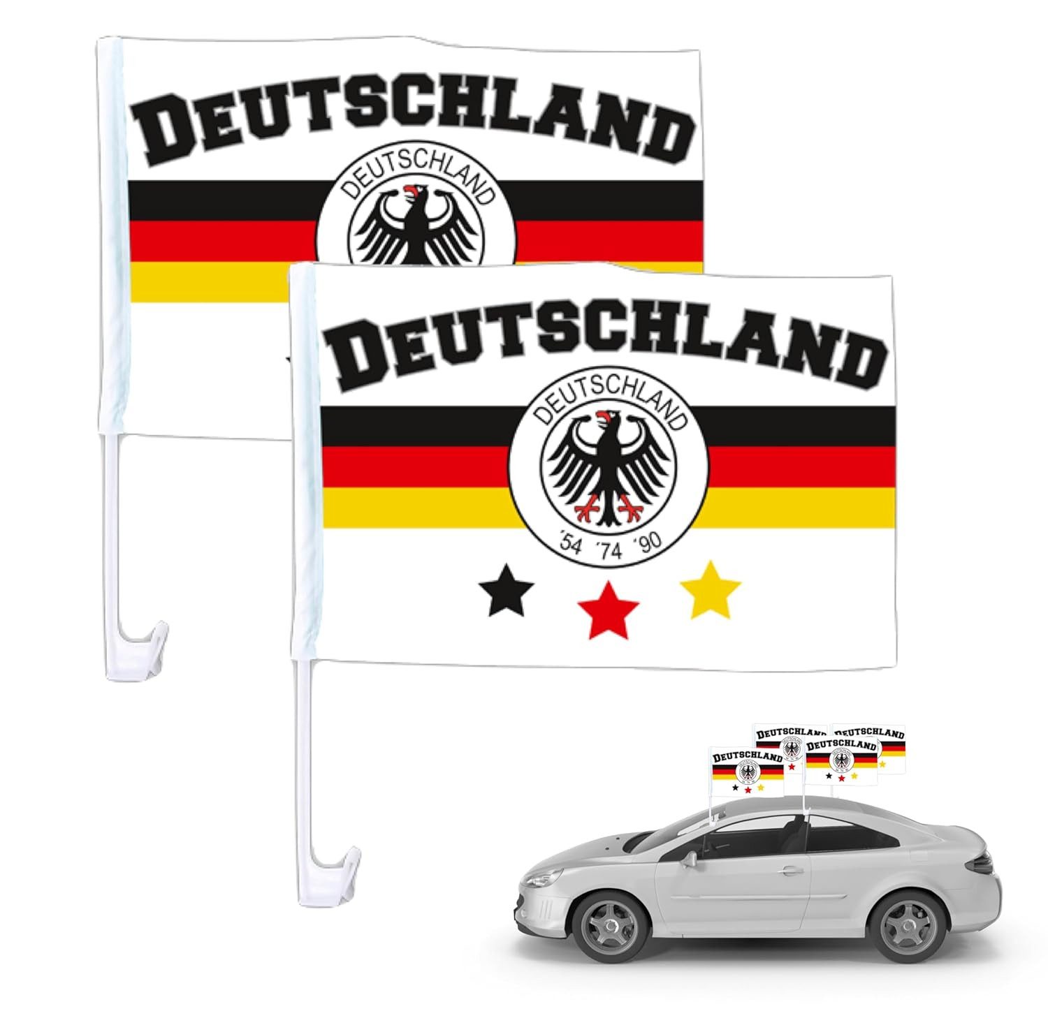 Dekotalent® Flagge 2 Autofahnen Deutschland mit Adler für die Fenstermontage (2-St)