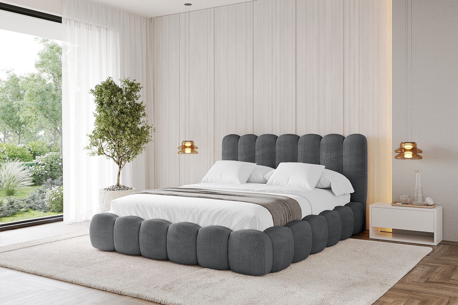ALTDECOR Polsterbett SENA (Polsterbett mit Bettkasten und Lattenrost, Boxbett ohne Matratze), Doppelbett mit Stauraum, Bett mit Kopfteil