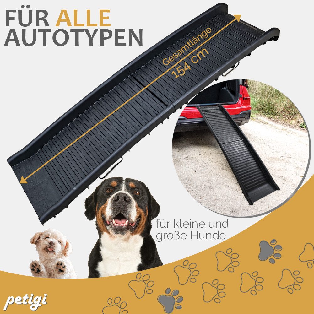 Petigi Hunderampe Hunderampe Kunststoff 154 cm klappbar Hund Einstieghilfe Hundetreppe