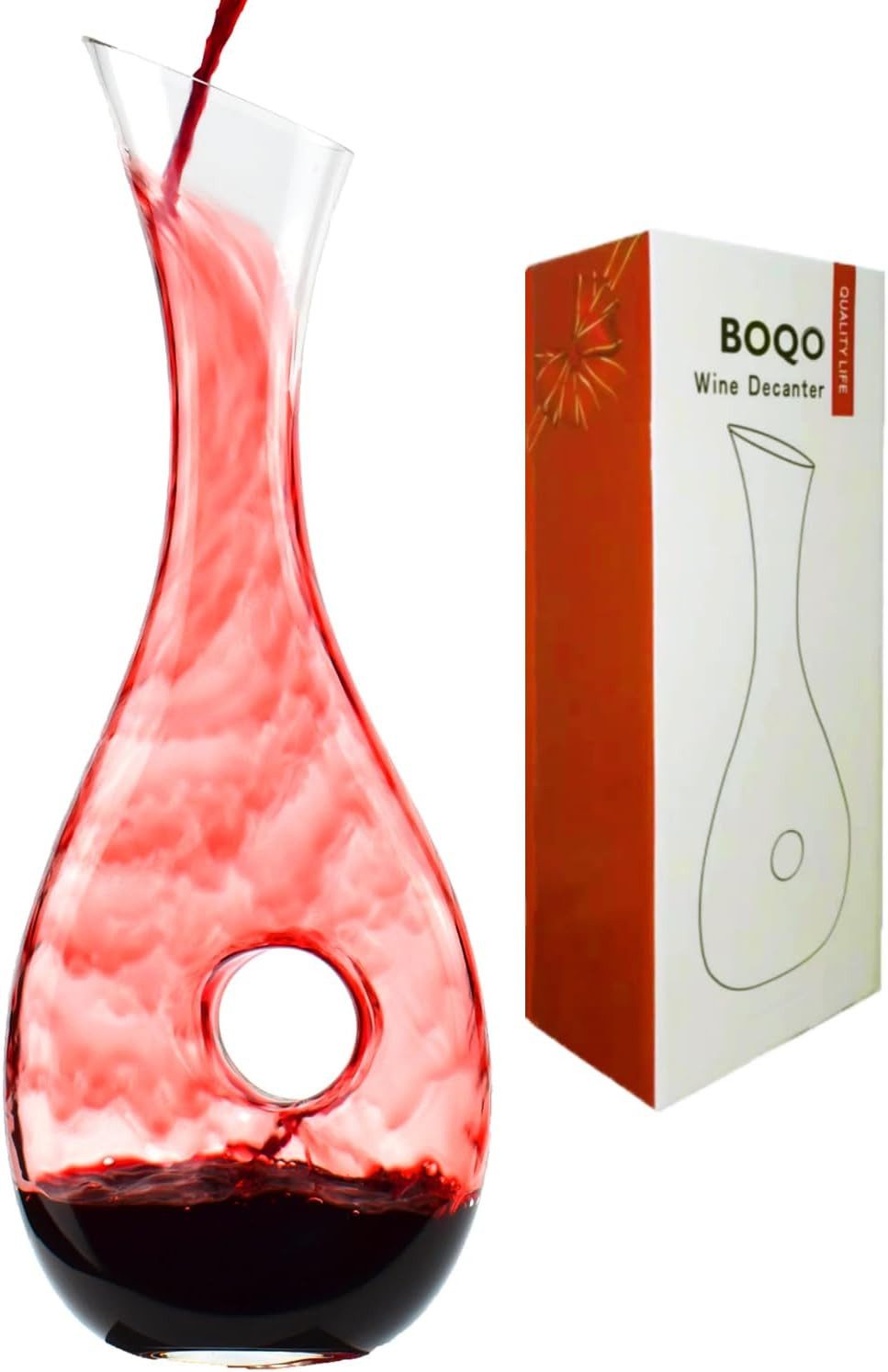 BOQO Dekovase Kristallglas 1200 ml Weindekanter mit Rotwein Belüftung (1 St., Einzelstück), Weindekanter aus Glas 1,2 L elegante Dekovase für Rotwein Genuss