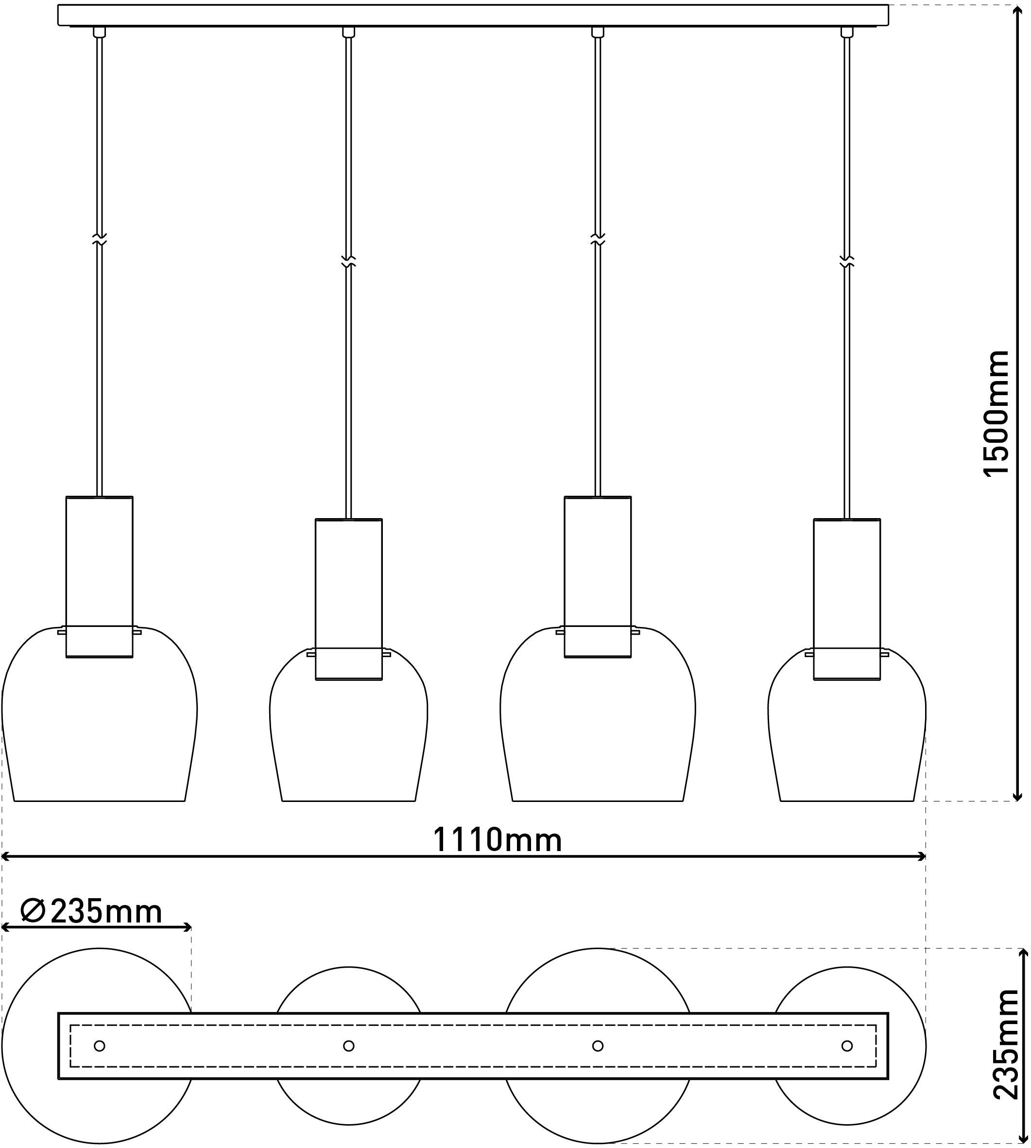 näve Pendelleuchte Funda, Leuchtmittel wechselbar, 4flg., Gläser in amber, E27 exkl. Leuchtmittel, B: 23,5cm, Höhe 150cm