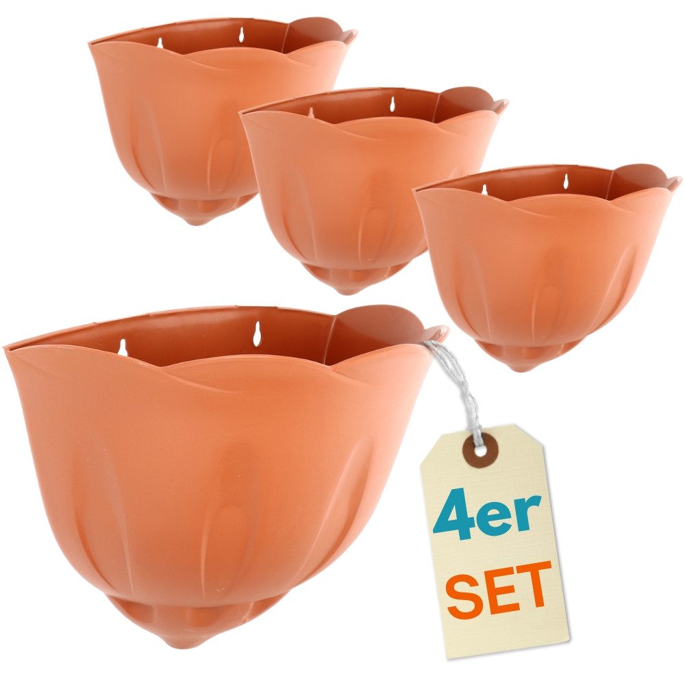 GarPet Blumentopf 4er Set Blumen Topf Wand Vasen für Pflanzen Halterung Terrakotta
