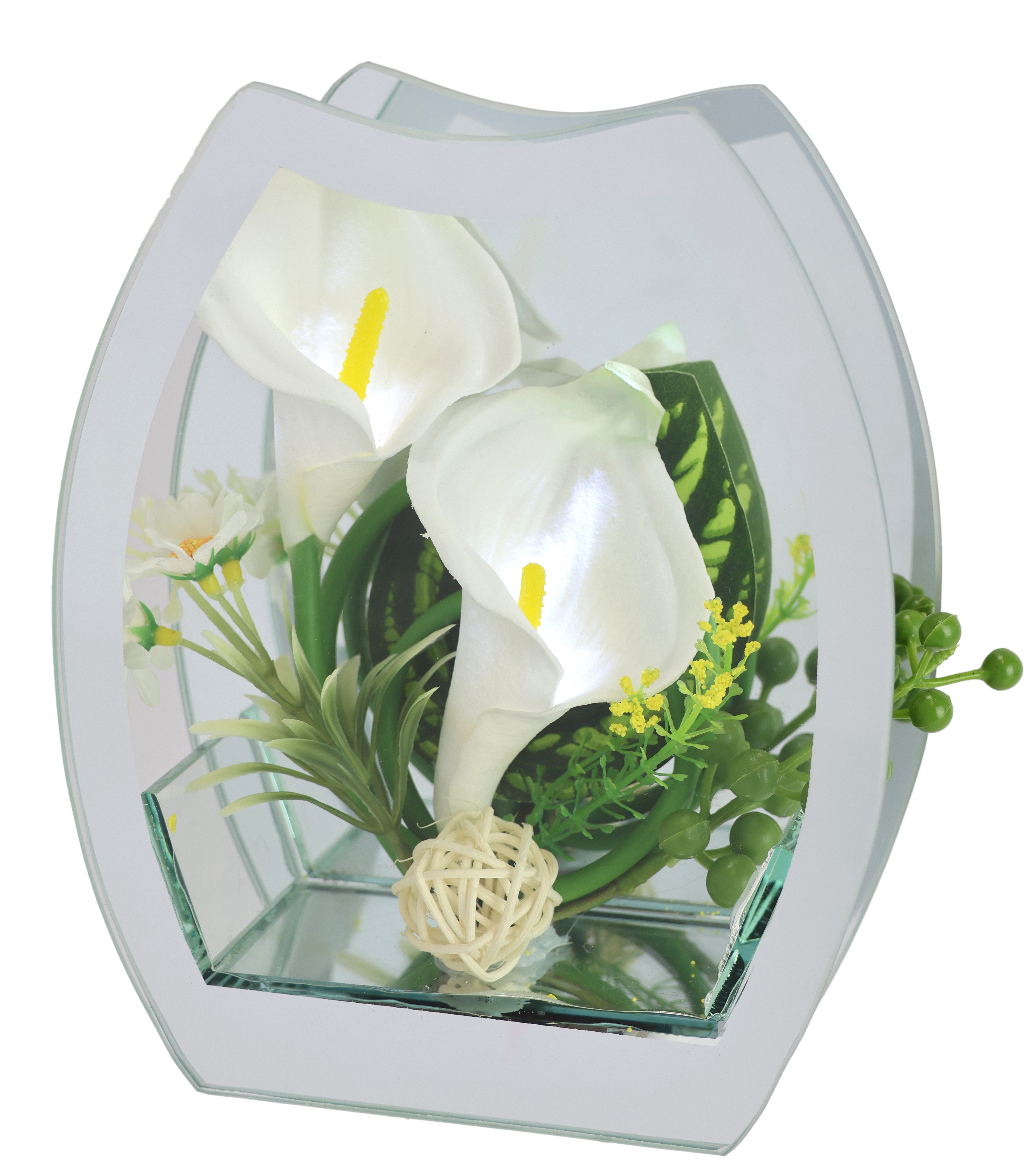 Kunstblume Calla mit LED-Beleuchtung im Glas Calla, OTTO home, Höhe 18 cm, im 2er Set 11x15cm oder einzeln 15x18cm, in weiß oder rose/pink