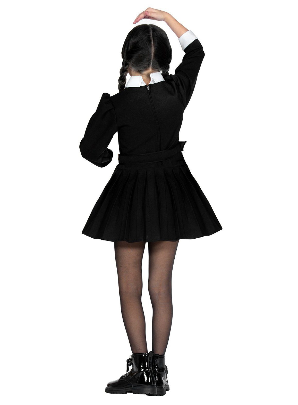 Metamorph Hexen-Kostüm Wednesday - Hexen Halloween Kostüm Kinder, Schwarzes Hexenkleid mit Faltenrock für Mädchen