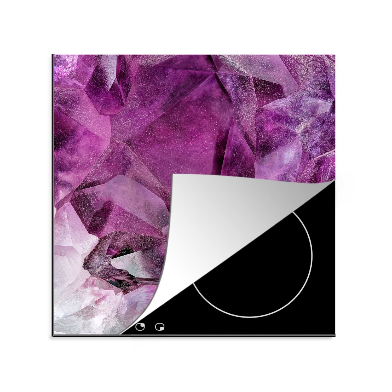 MuchoWow Herdblende-/Abdeckplatte Das Innere eines violetten Kristalls aus der Natur, Vinyl, (1 tlg), 78x78 cm, Ceranfeldabdeckung, Arbeitsplatte für küche