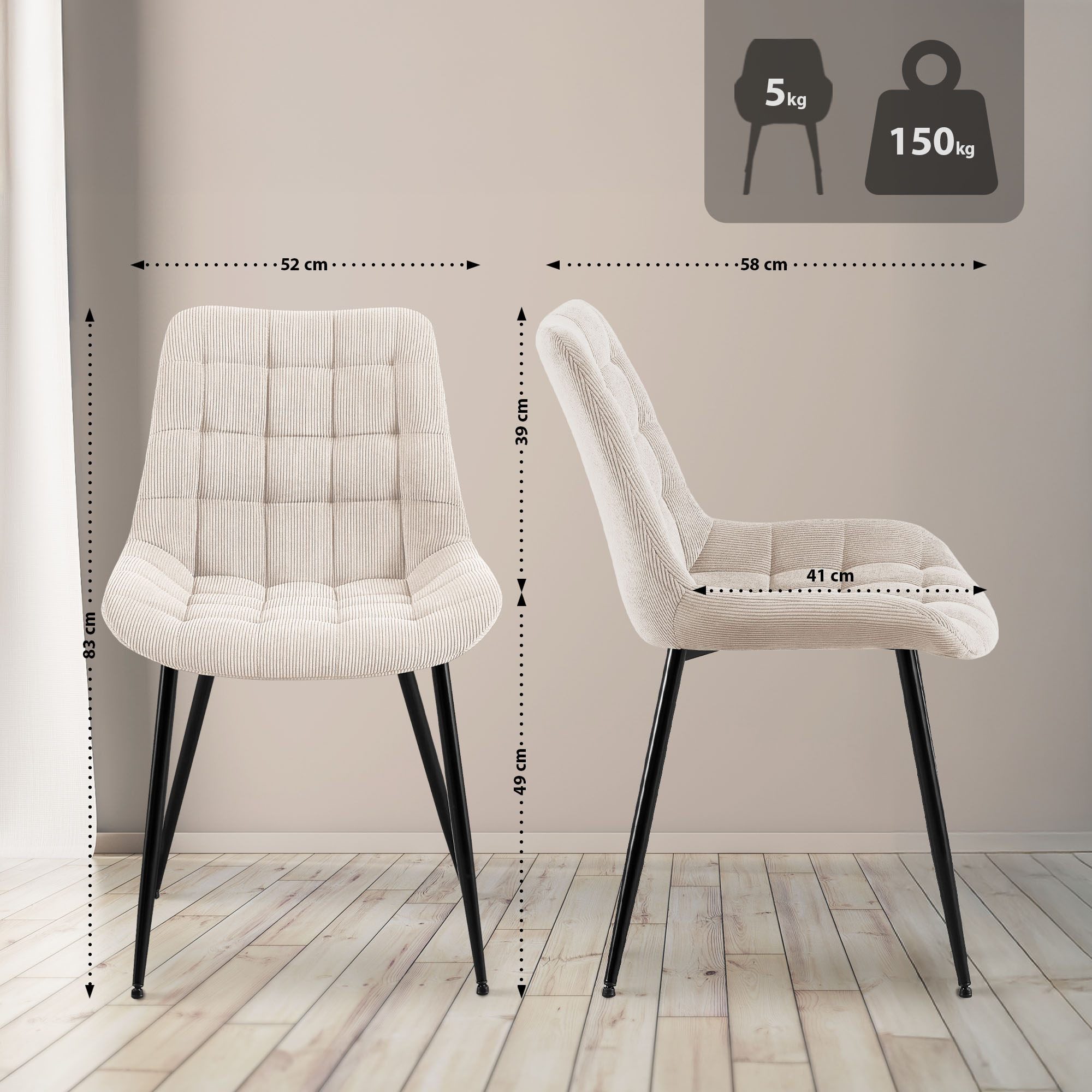 CLP Esszimmerstuhl Sardna, Polsterung mit Cordbezug, Metallgestell günstig online kaufen