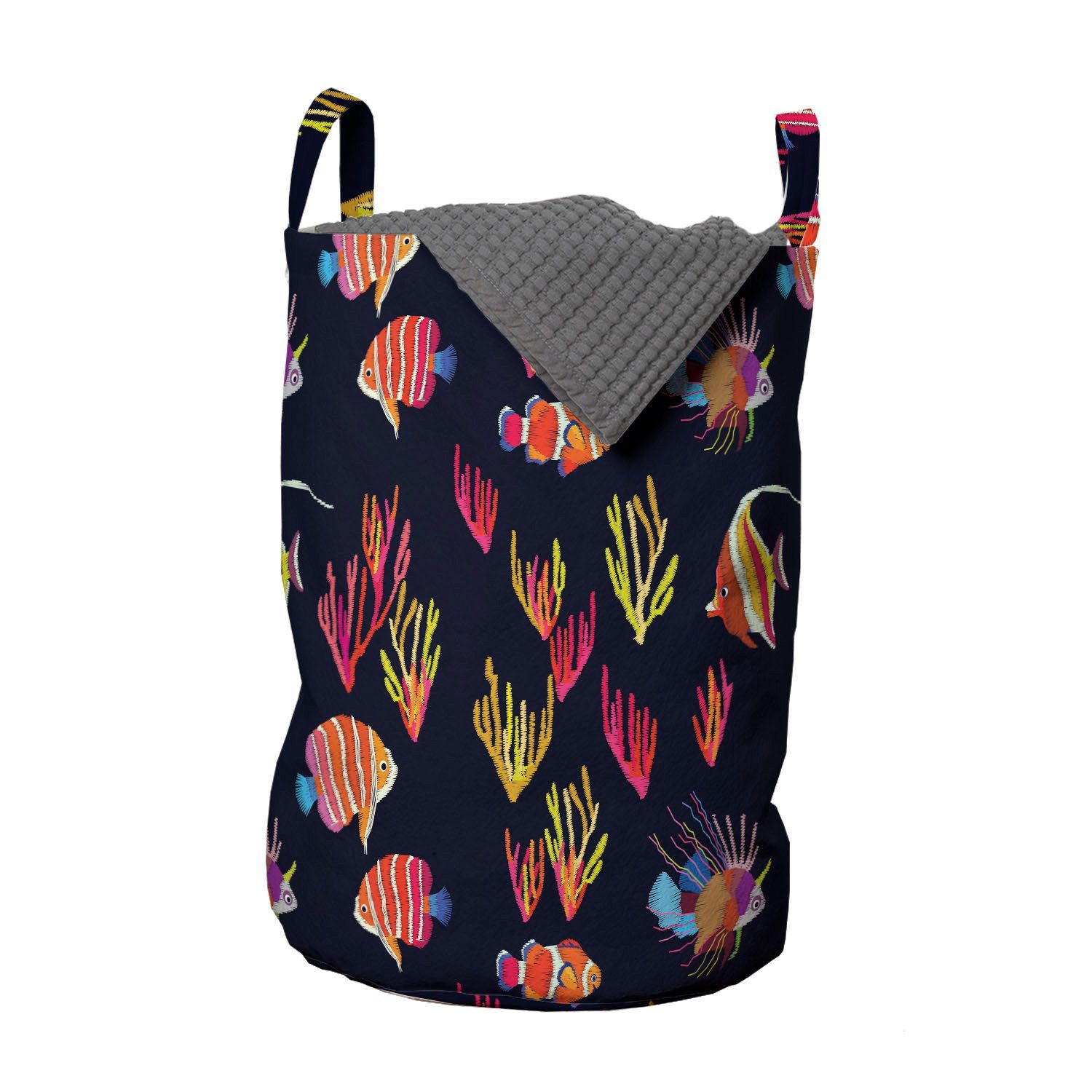 Abakuhaus Wäschesäckchen Wäschekorb mit Griffen Kordelzugverschluss für Waschsalons, Unterwasser- Nautical Sea Fish Design