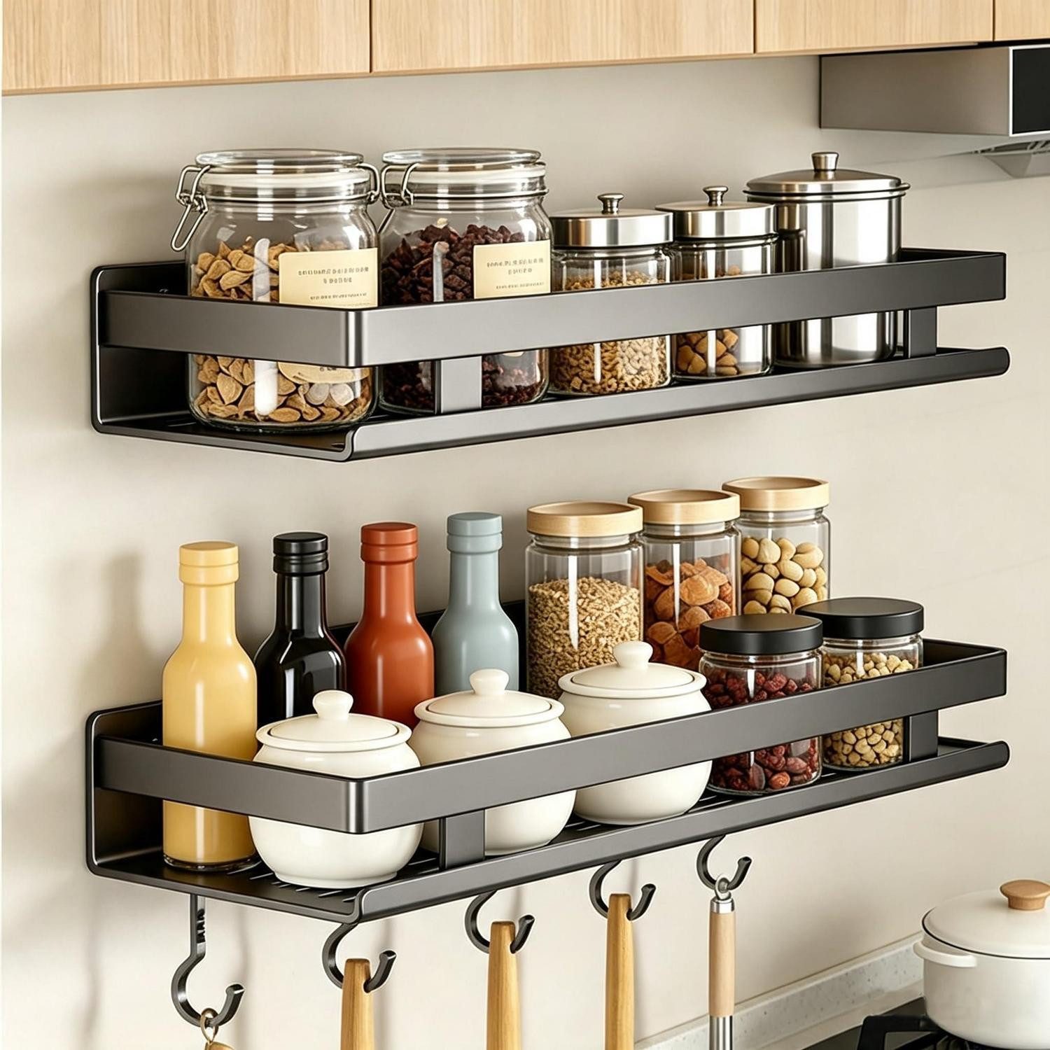 LuxusKollektion Türregal 2er Set Gewürzregal Wand dunkelgrau 40cm, 2-tlg., Einhängeregal