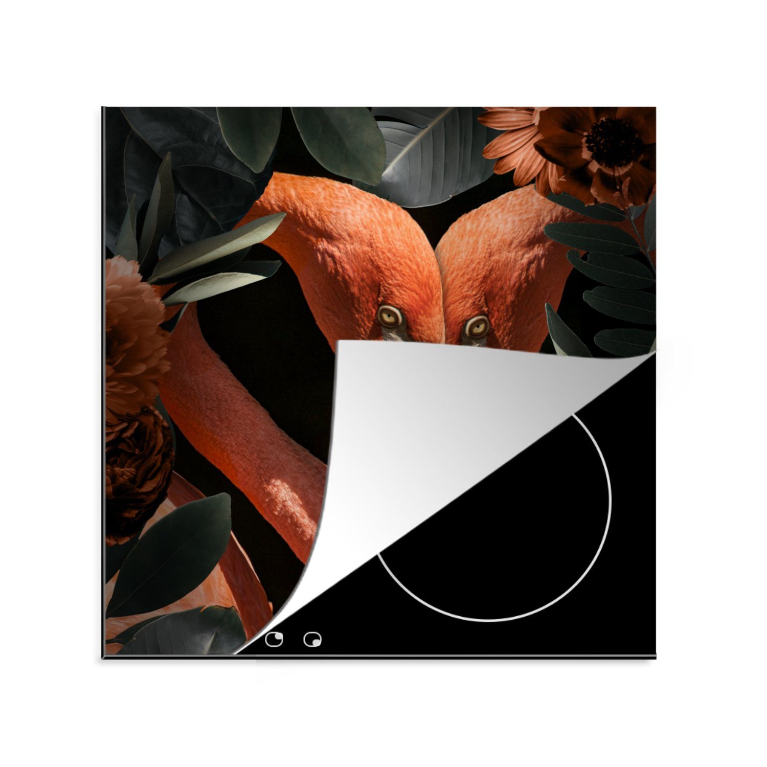 Ceranfeldabdeckung, tlg), Blätter MuchoWow cm, küche Flamingo Vinyl, 78x78 (1 - Blumen, Arbeitsplatte für Herdblende-/Abdeckplatte -