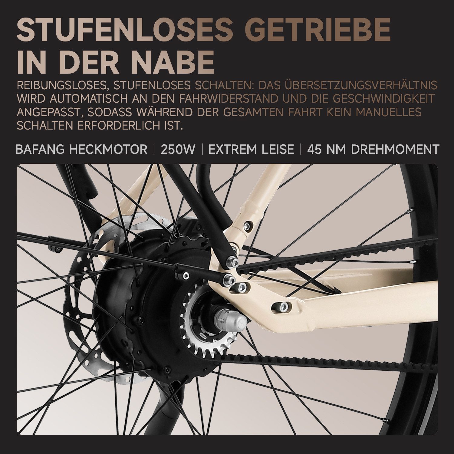 VECOCRAFT E-Bike Cityrad 28 Zoll 360Wh Stufenlose Gangschaltung Torque Sensor LUNA2.0, Heckmotor, 360 Wh, (60-100 km), 45Nm,36V 10AH,Trekkingrad für Damen und Herren,GATES CDN-Riemenantrieb