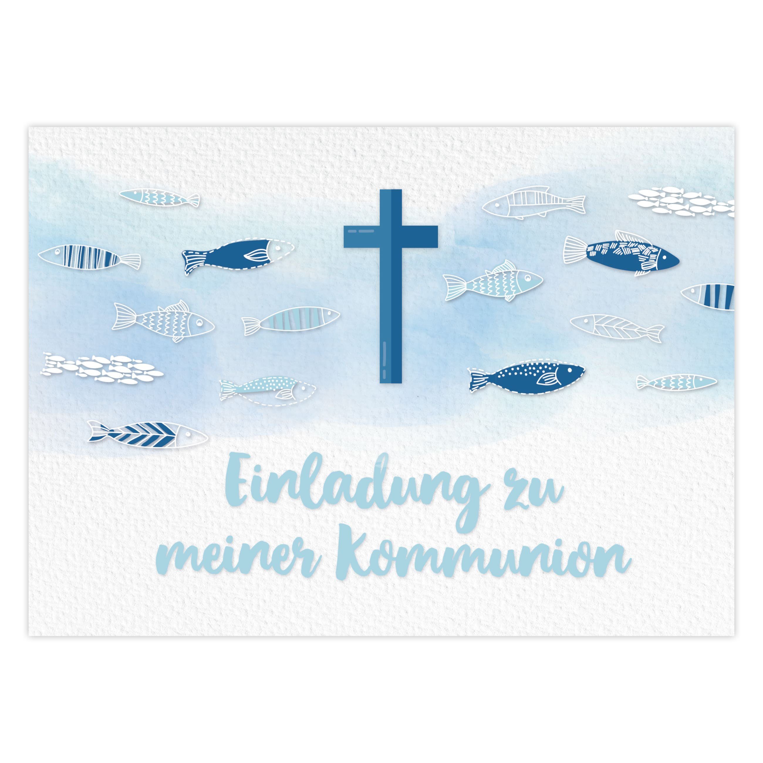 PAPIERDRACHEN Kommunionskarte 12 Einladungskarten zur Kommunion - Einladung zur Heiligen Kommunion, für Mädchen und Jungen -hochwertig gedruckt in DIN A6