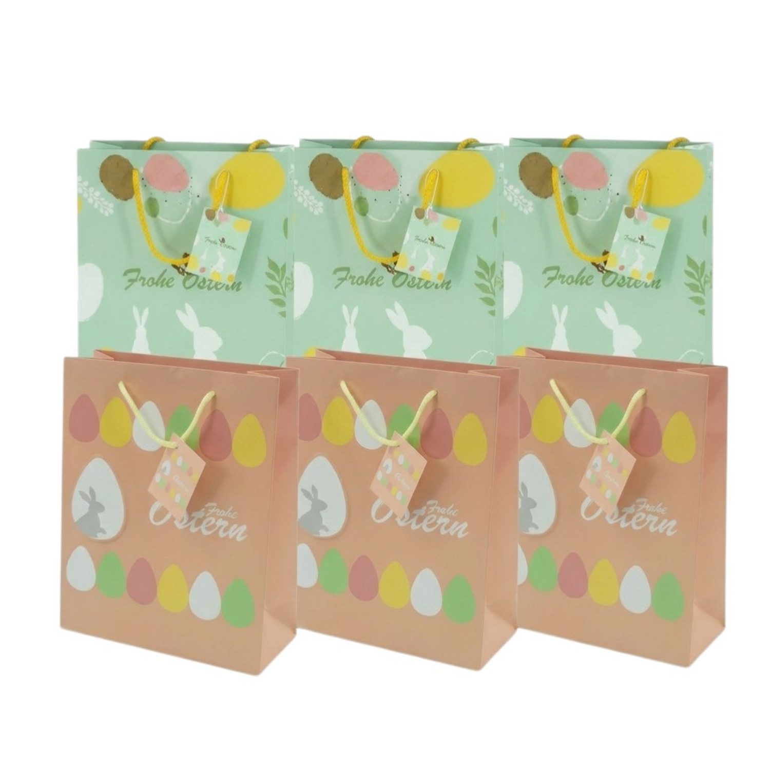 Macosa Home Geschenktüten Ostergeschenktasche 6er Set Rosa Grün Papier 23 cm, (6St), Geschenktasche Ostern Ostertasche