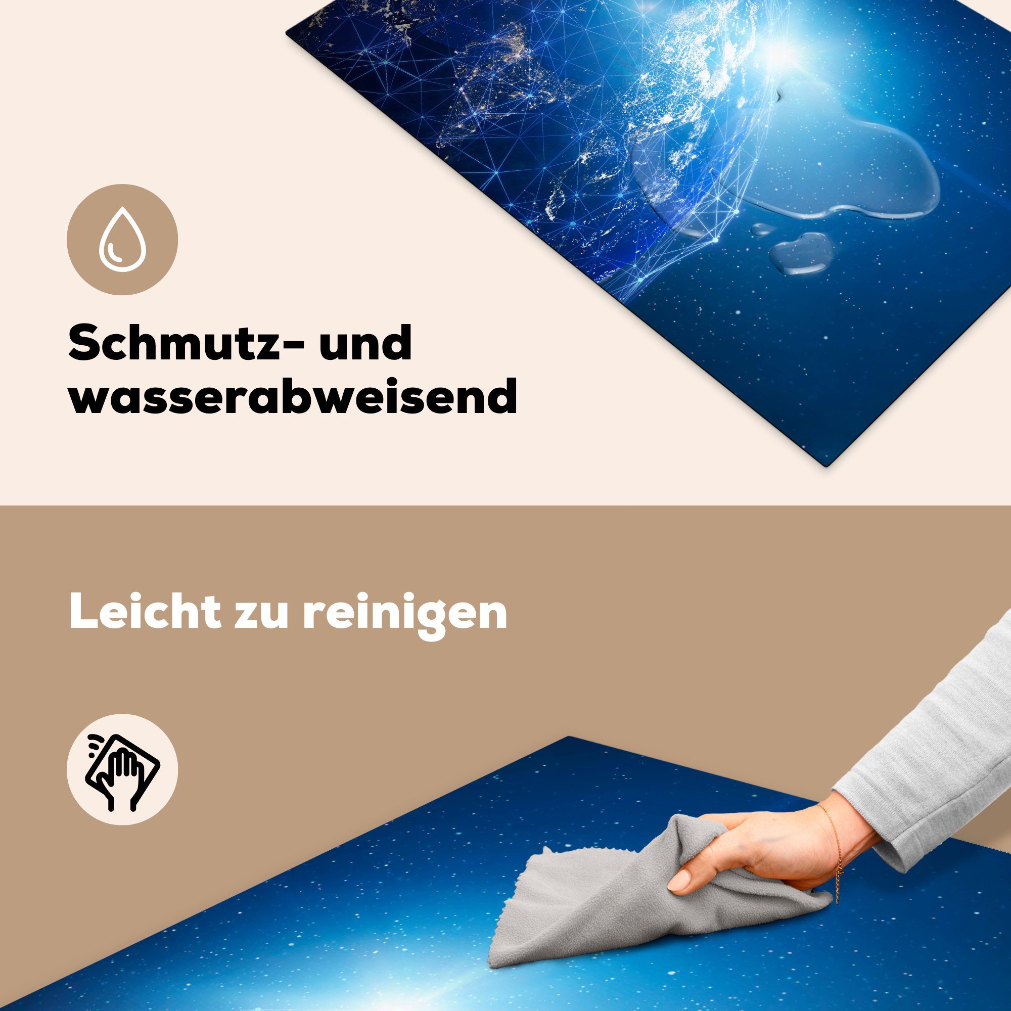 Vinyl, Licht, die 81x52 - Netz Erde (1 küche, Ceranfeldabdeckung - Herdblende-/Abdeckplatte cm, Induktionskochfeld Schutz tlg), MuchoWow für