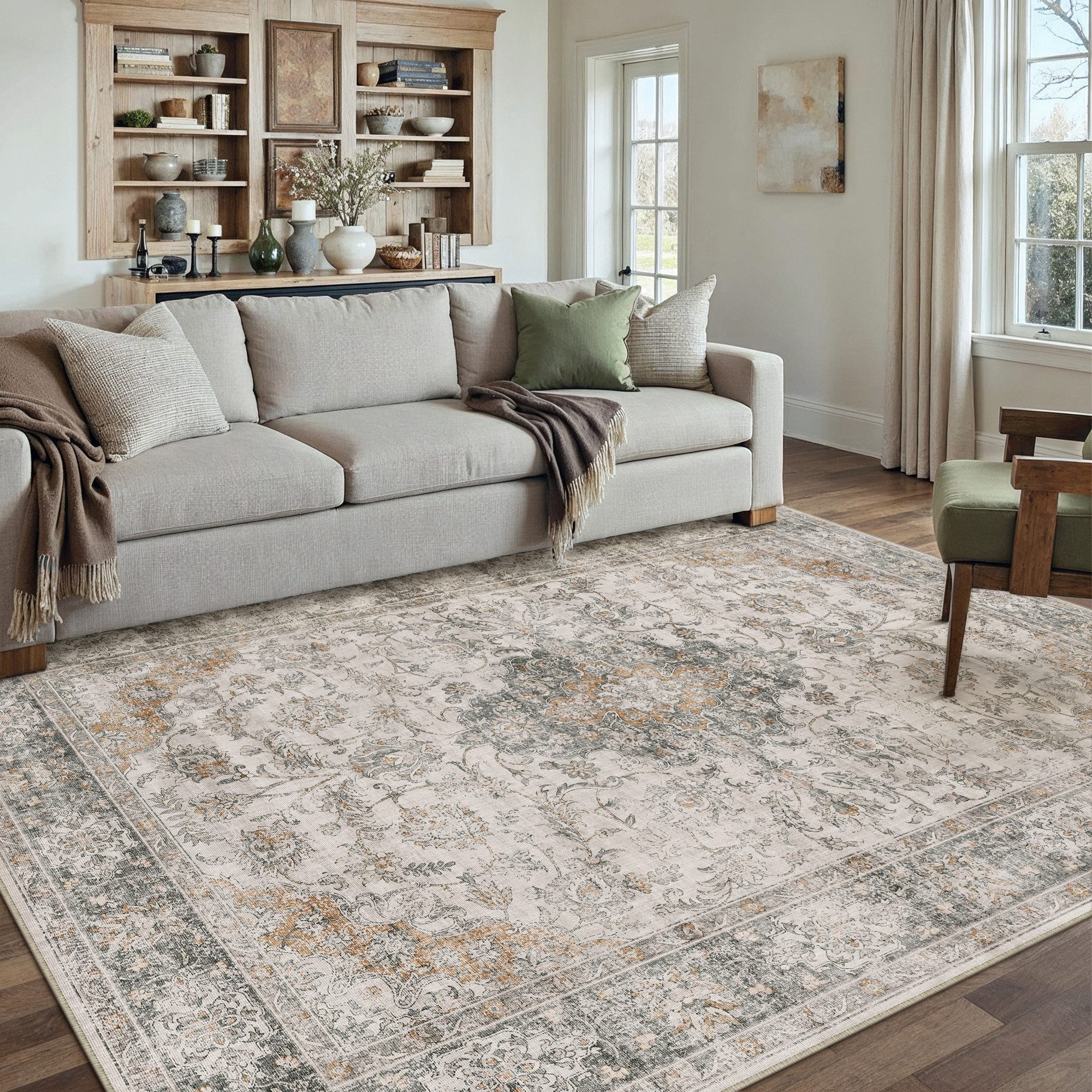PURECOZY Teppich Kurzflor, Vintage Boho Teppich, rutschfest und pflegeleicht, rechteckig, Höhe: 5 mm, geeignet für verschiedene Innenräume, 300×400 cm
