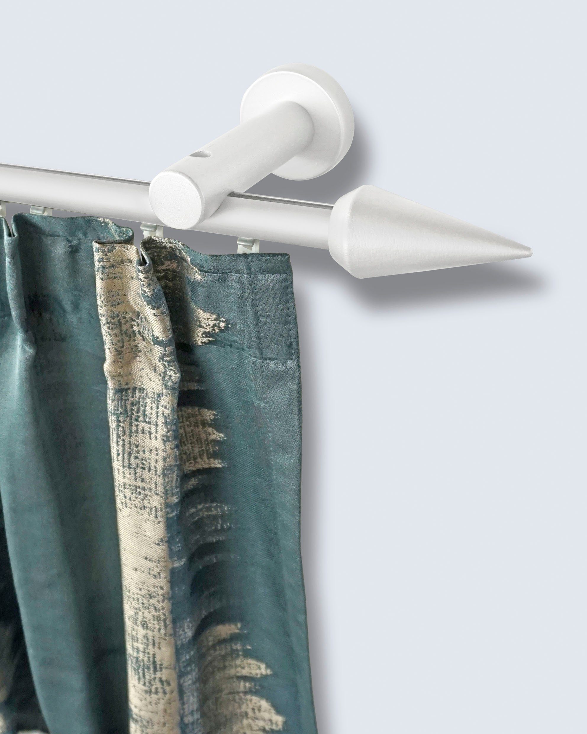 GARESA Gardinenstange AGROS, Ø 20 mm, 1-läufig, Wunschmaßlänge, mit Bohren, verschraubt, Aluminium, Holzwerkstoff, Kunststoff, Vorhanggarnitur, einfache Montage, verlängerbar, Wandmontage, Spitze