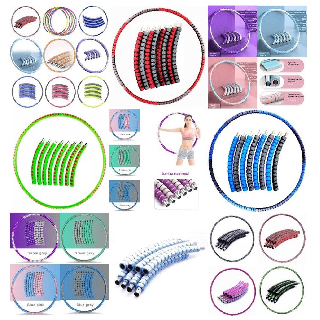 SHG Hula-Hoop-Reifen ֎ Set - 10 Stück, verschiedene Farben und Modelle mit Edelstahlkern