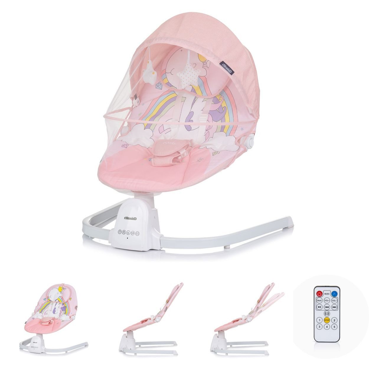 Chipolino Babywippe Babywippe Oasis Fernbedienung, Timer, Moskitonetz, Gurt, Plüschtiere