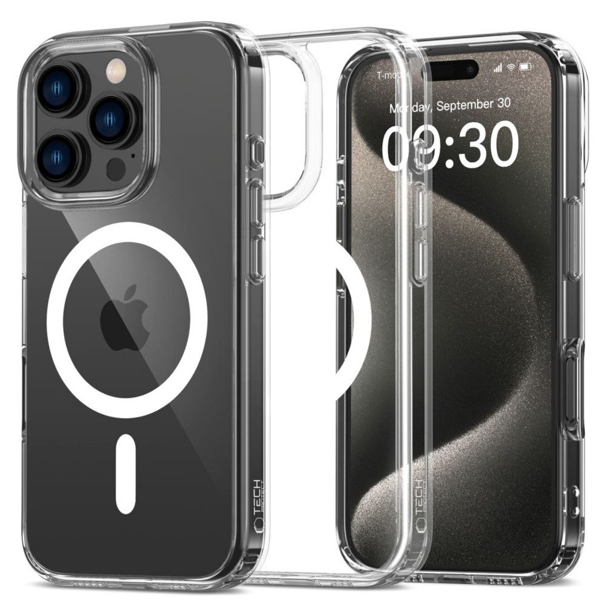 TECH PROTECT Handyhülle FlexAir Hybrid Magn Kompatibel mit iPhone 16 Pro Transparent 6,3, Hybridhülle mit Magnetfunktion und verstärktem Kameraschutz