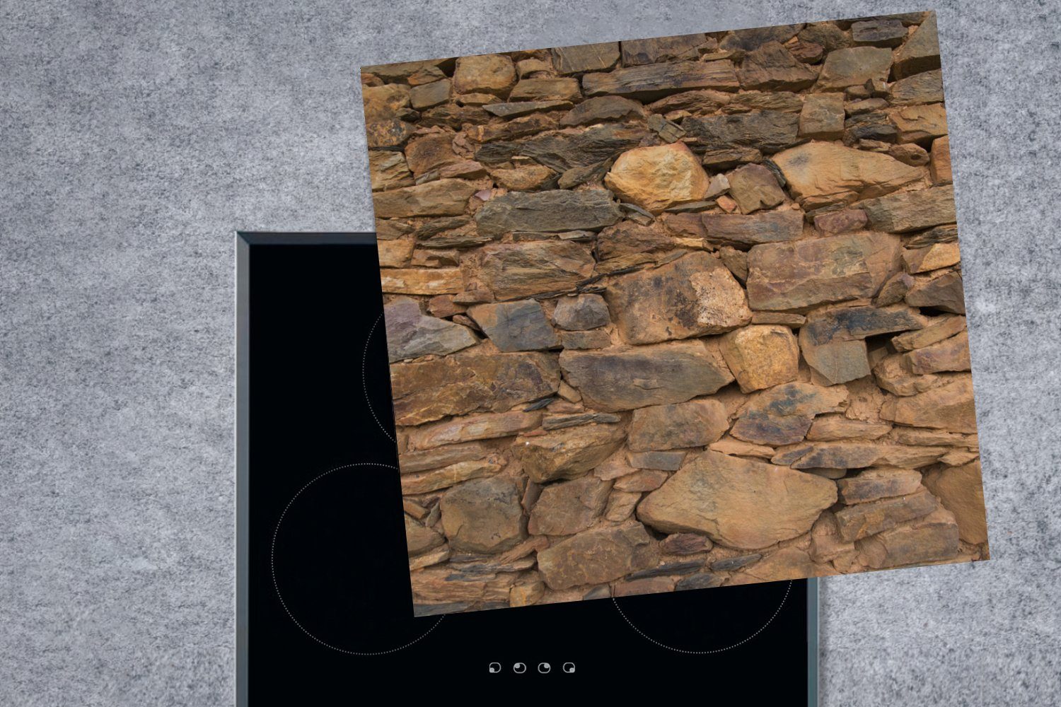 MuchoWow Steine für tlg), Arbeitsplatte Herdblende-/Abdeckplatte (1 küche eine Ceranfeldabdeckung, 78x78 bilden Vinyl, Mauer, cm, Rote