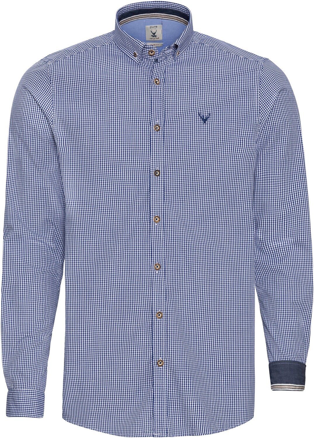 Pure Trachtenhemd Karo-Hemd Slim Fit Blau