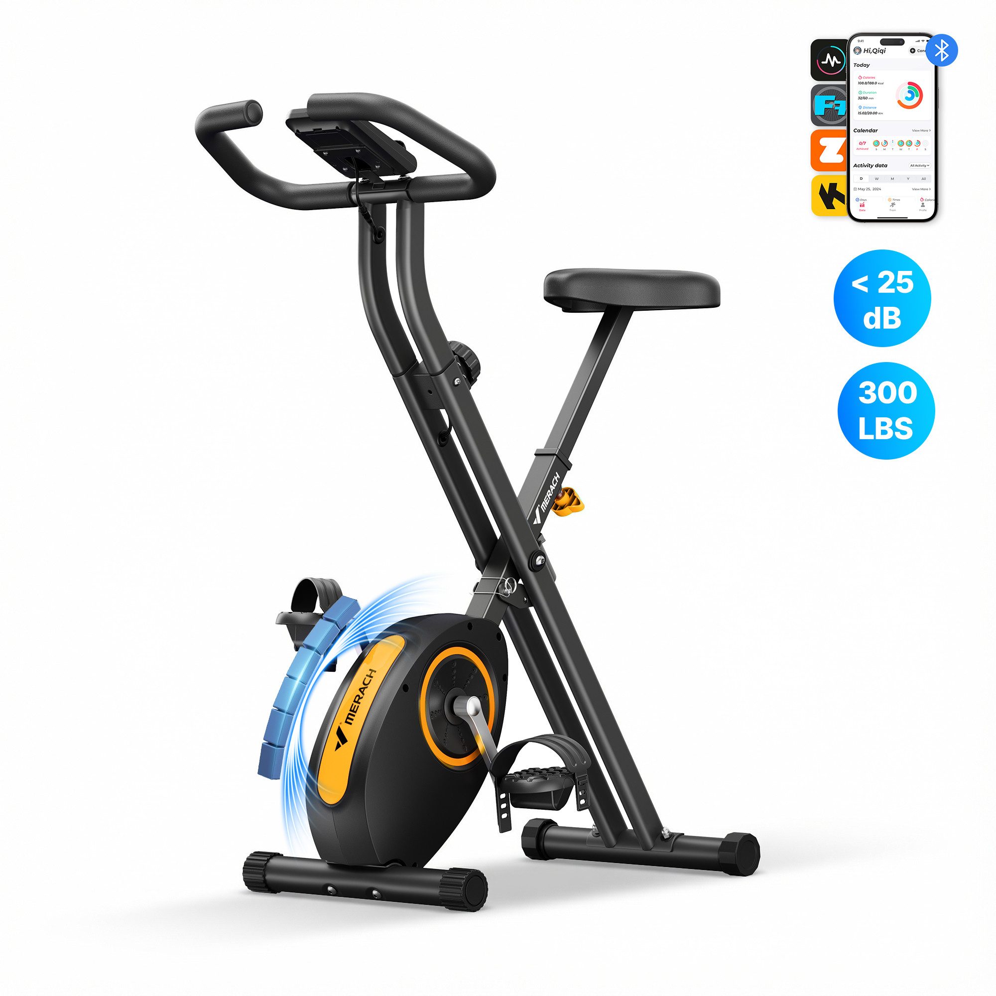 MERACH Heimtrainer Fahrrad klappbar, mit leiser 16-stufiger Magnetbremse (Indoor Cycling Bike mit LCD-Display & praktischer Tablethalterung, platzsparend faltbar, ideale Fitnessgeräte für Zuhause), stabiles Design, leise und bis 136KG