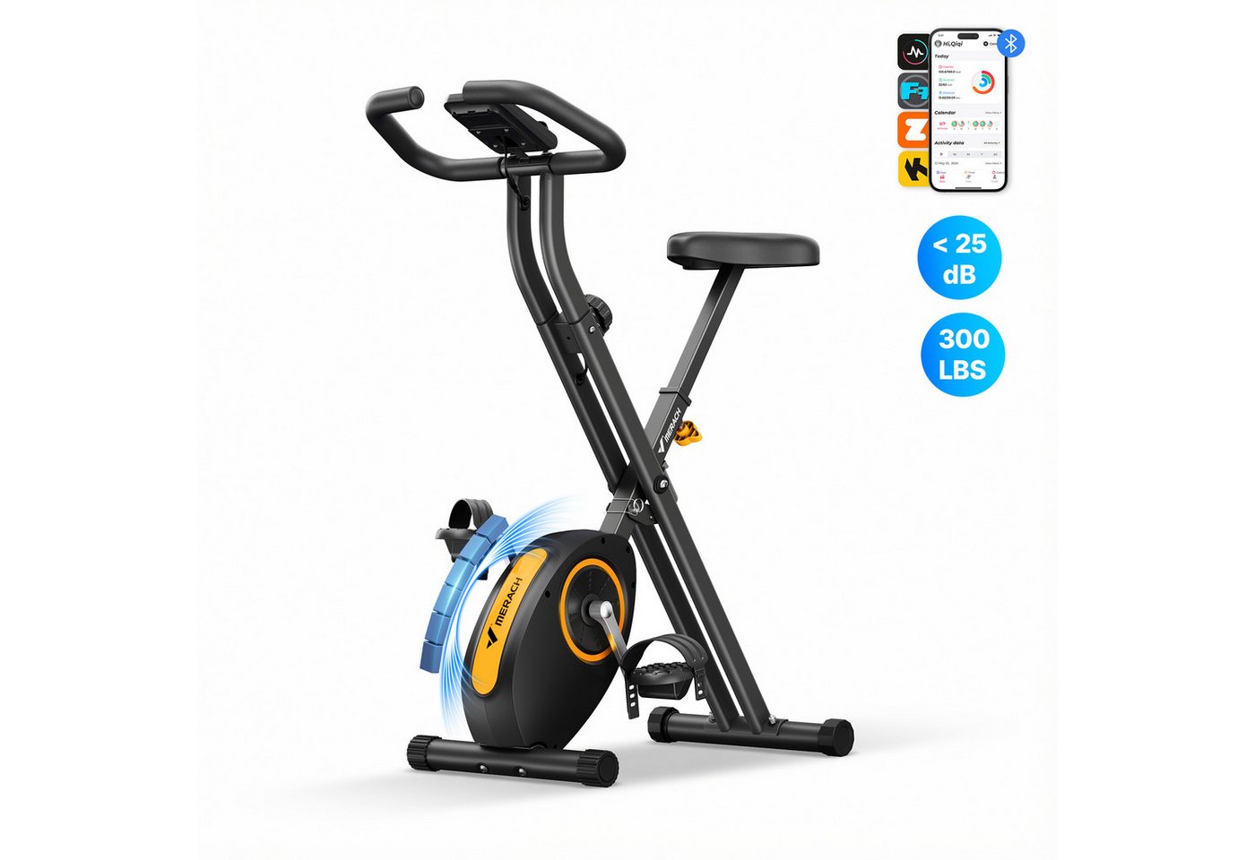 MERACH Heimtrainer Fahrrad klappbar, mit leiser 16-stufiger Magnetbremse (Indoor Cycling Bike mit LCD-Display & praktischer Tablethalterung, platzsparend faltbar, ideale Fitnessgeräte für Zuhause), stabiles Design, leise und bis 136KG