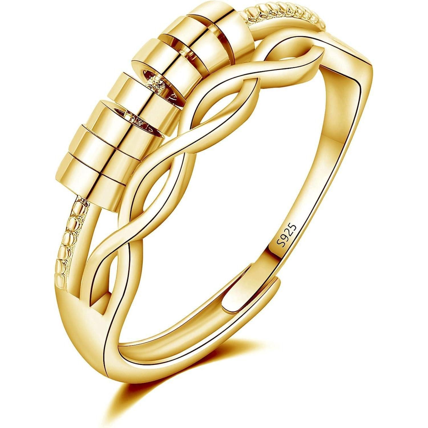Silberring Ring 925 Silber Dekompressionsring Zappelring Damen 7 Perlen Gold