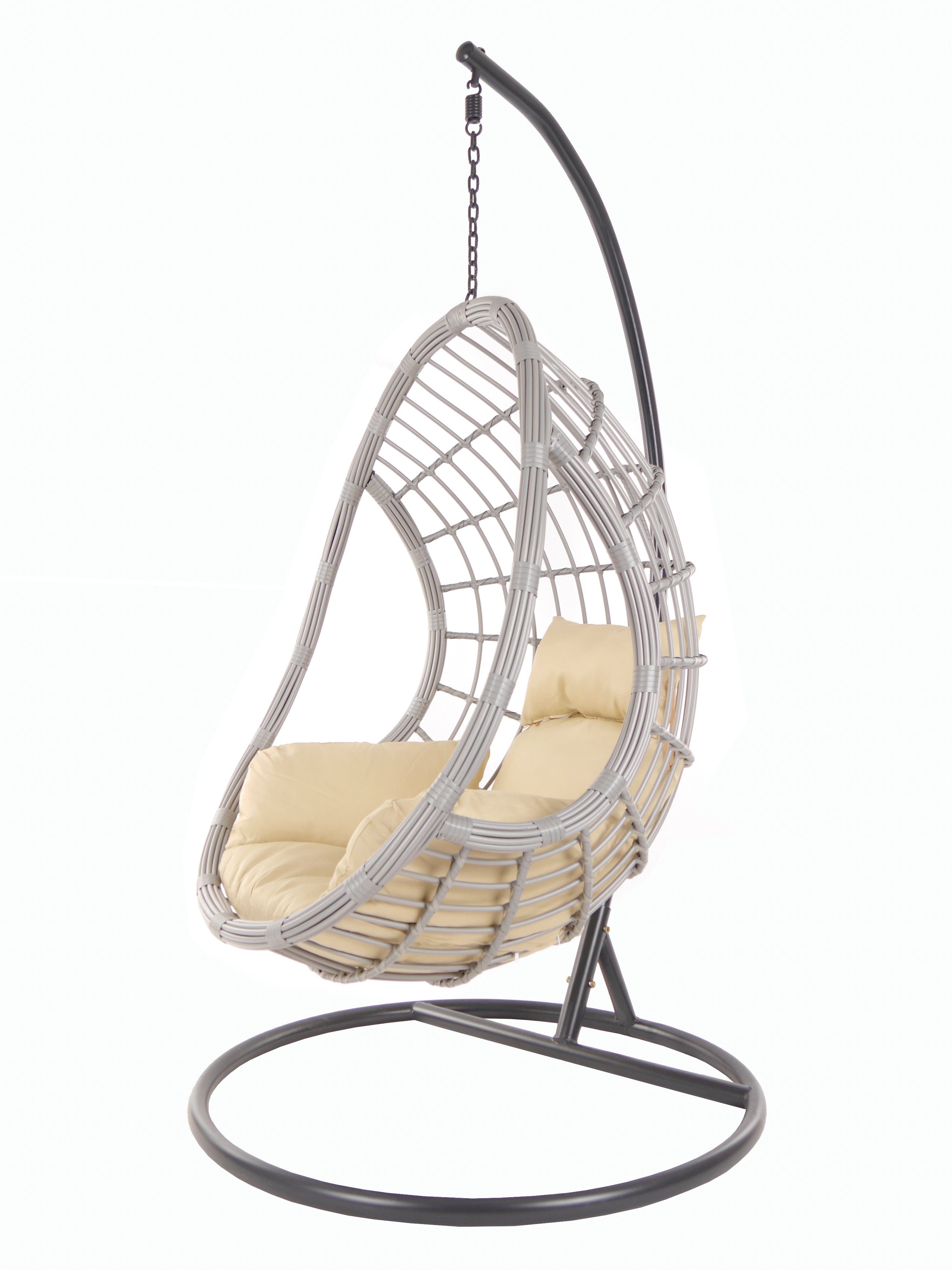 KIDEO Hängesessel PALMANOVA lightgrey, Schwebesessel mit Gestell und Kissen, Swing Chair, Loungemöbel hellbraun (7007 capucchino)