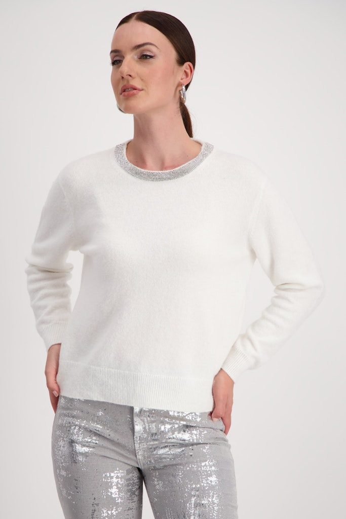 Monari Blusenshirt Strickpullover mit Schmuckkette off-white günstig online kaufen