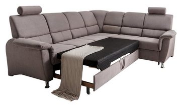 BENFORMATO HOME COLLECTION Sofa PISA, B 268 cm, grau, mit Schlaffunktion, Bettkasten und 2 Kopfstützen