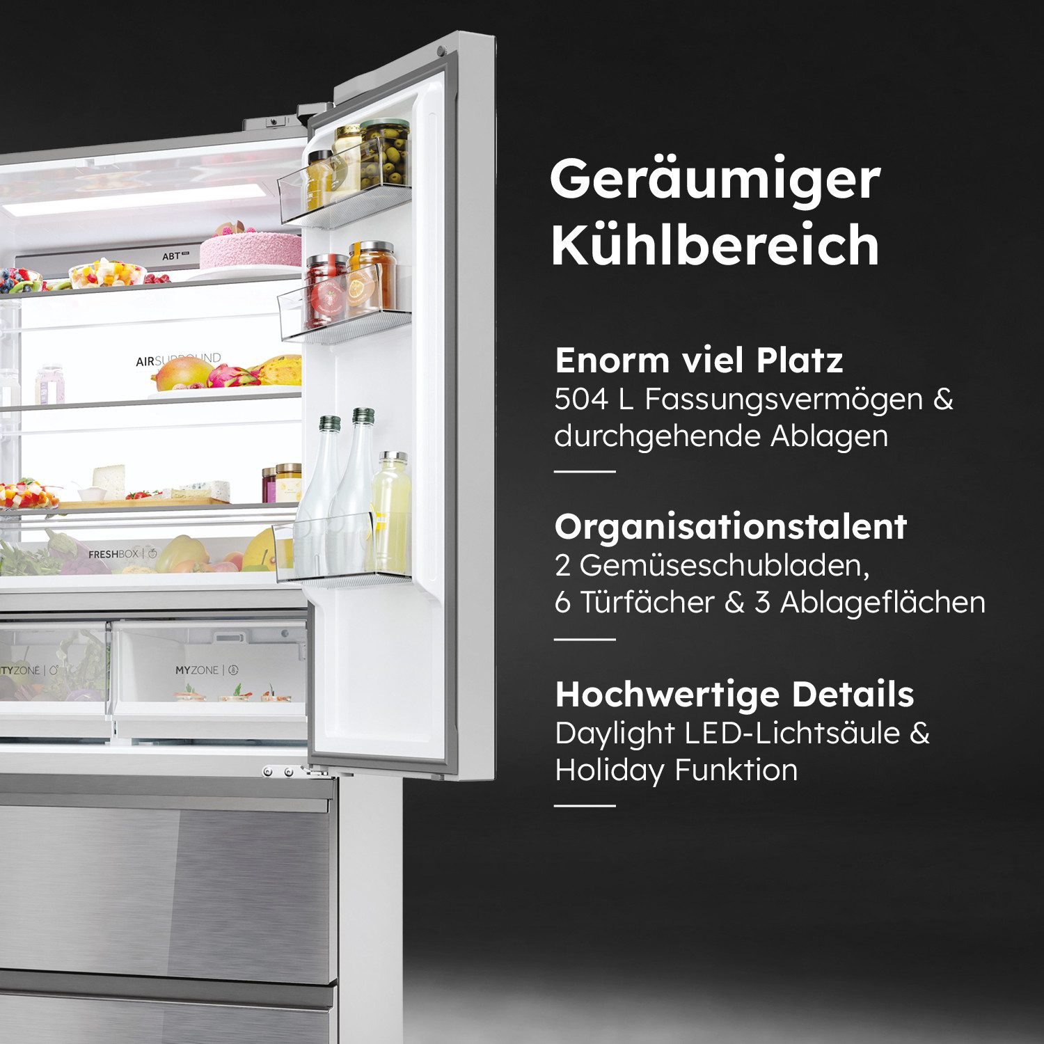 Haier French Door French Door 83 HFR7819ENGC, 190 cm hoch, 83 cm breit, 190 cm hoch, 83 cm breit, Nutzinhalt: 504 Liter, HumidityZone