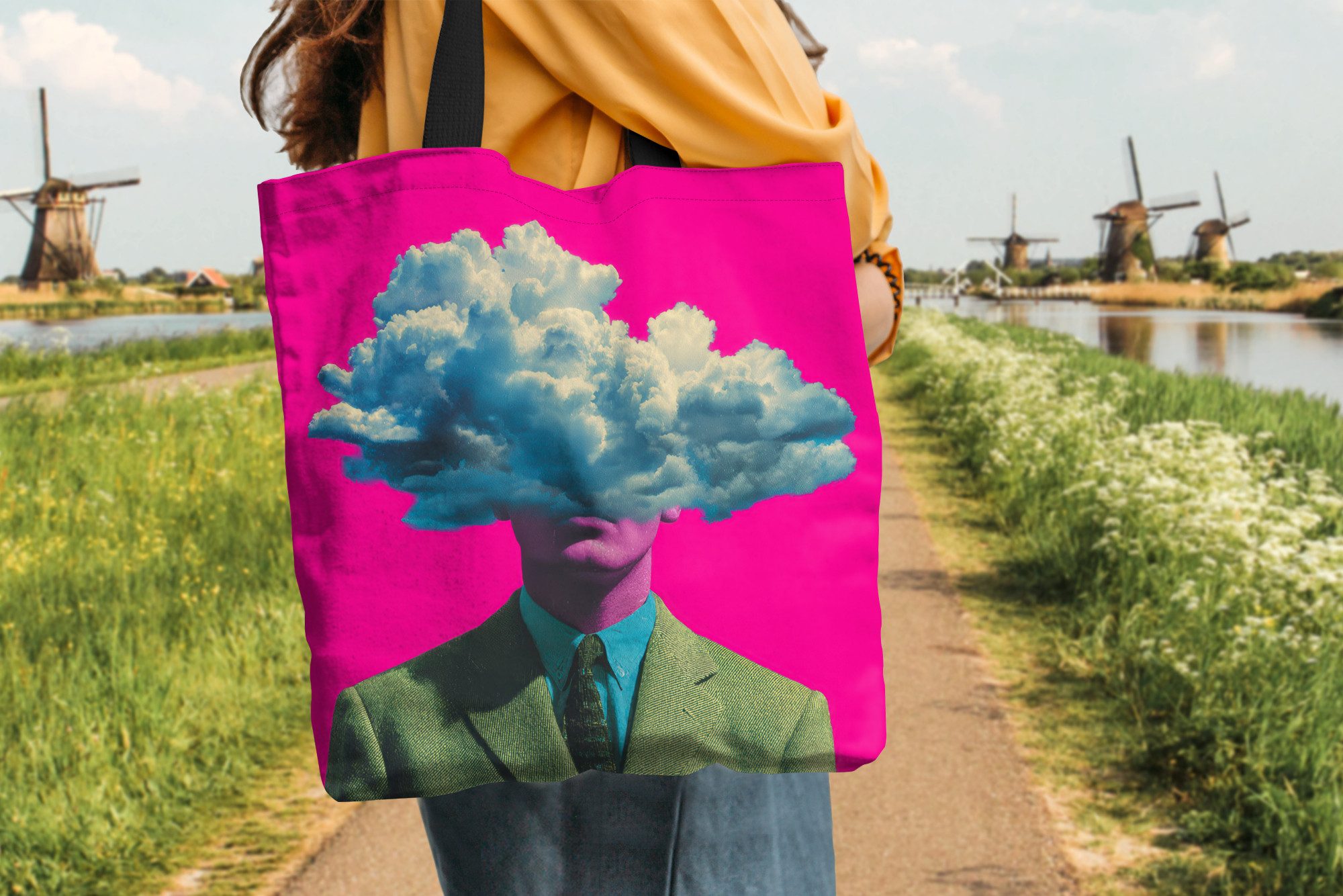 MuchoWow Shopper Mann - Anzug - Wolke - Rosa, Handtasche, Damen und Herren, Schultertasche, Umhängetasche, Tote Bag