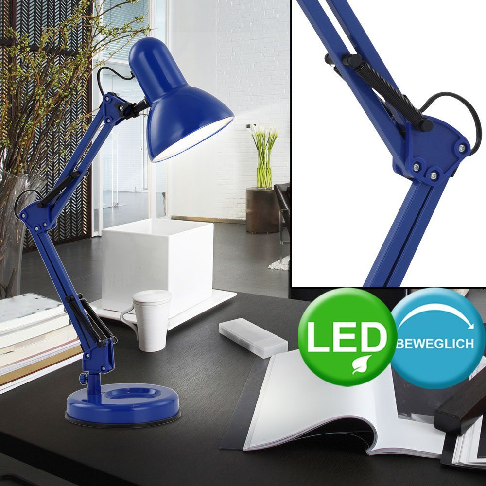 etc-shop Schreibtischlampe, inklusive, Wohn Leuchte Arbeits Leuchtmittel Tisch Lampe Zimmer im Warmweiß, blau verstellbar Schreib