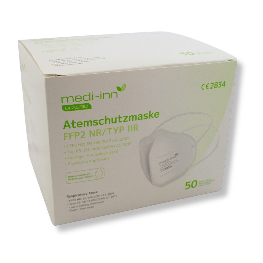 Filtrierende Halbmasken FFP2 Atemschutzmasken FFP2 NR, Typ IIR, 3-lagig, weiß