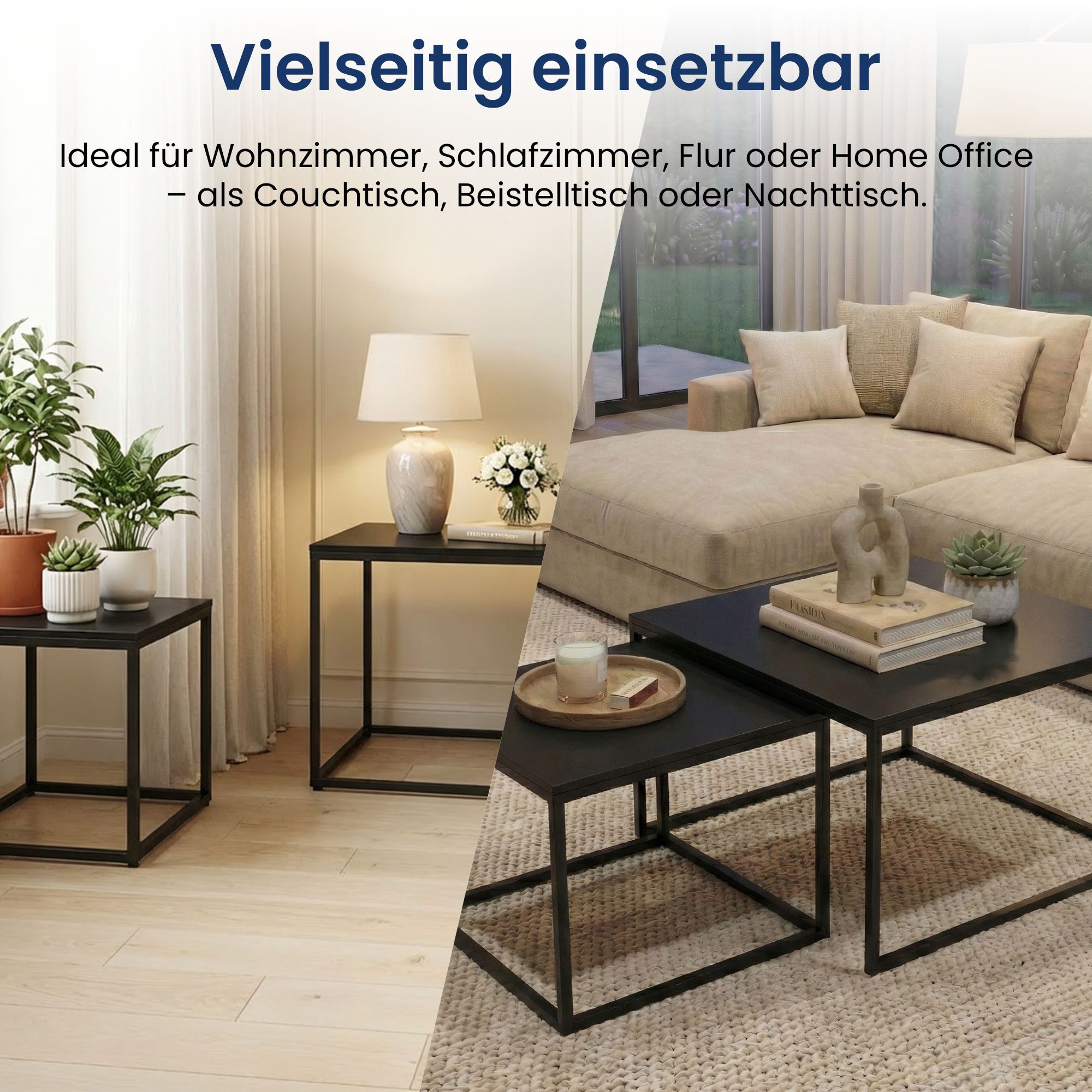 Home Collective Couchtisch 2er Set Beistelltisch Wohnzimmertisch modern rund und quadratisch (ideal als Büro Ablagetisch oder als Wohnzimmer Deko, Quadratisch S – Bild 5 von 5