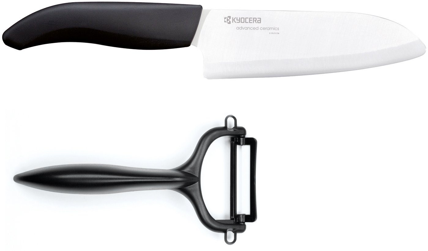 KYOCERA Messer-Set (Set, 2-tlg., 1 x Santokumesser, 1 x Sparschäler), extrem scharfe Hochleistungskeramik-Klinge