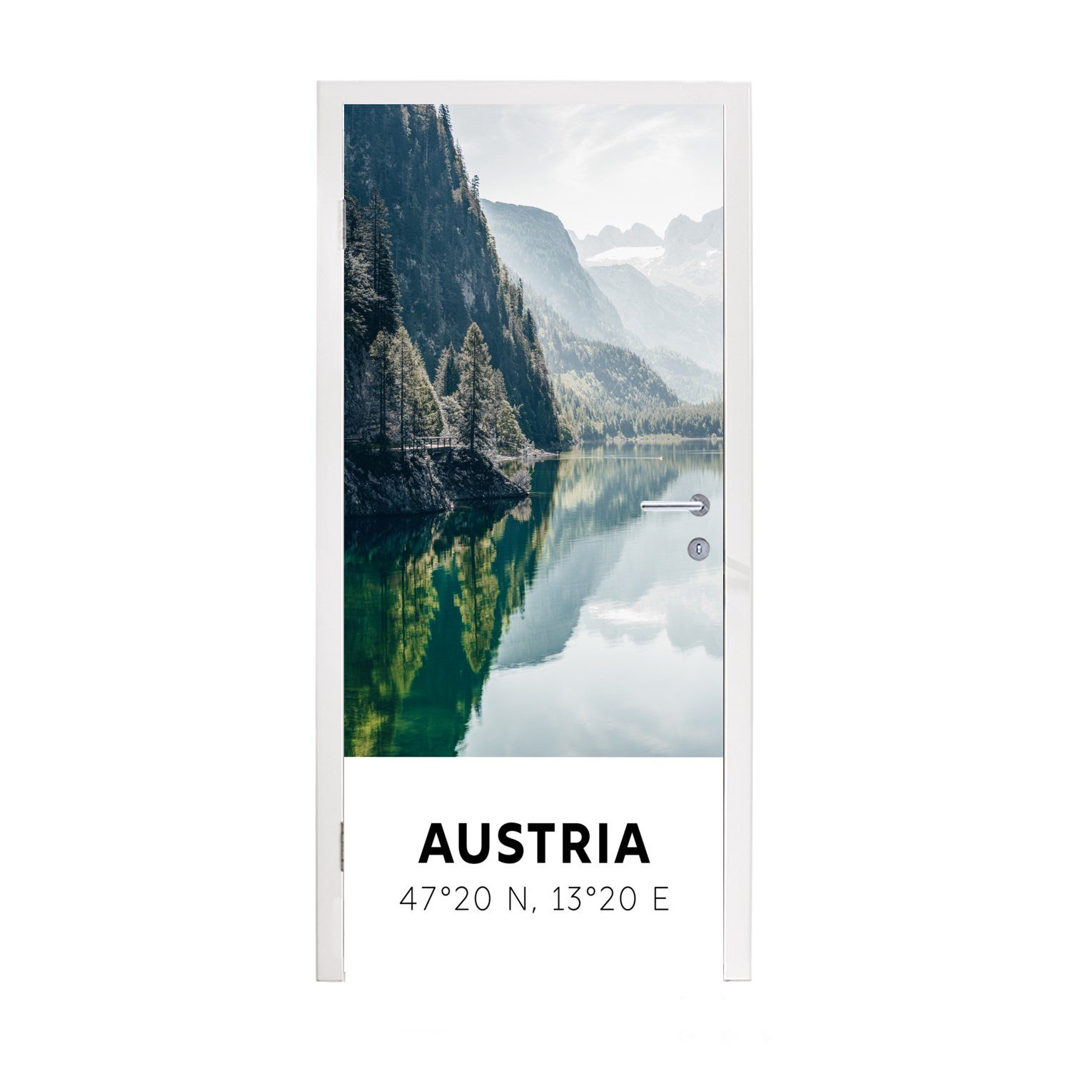 MuchoWow Türtapete Österreich - Wasser - Grün - Alpen, Matt, bedruckt, (1 St), Fototapete für Tür, Türaufkleber, 75x205 cm