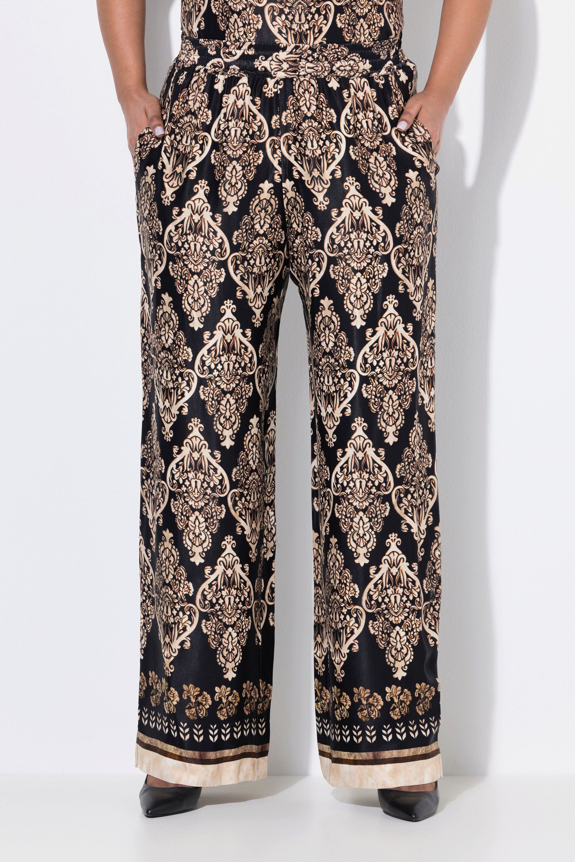 Ulla Popken Schlupfhose Satinhose weites gerades Bein Elastikbund günstig online kaufen