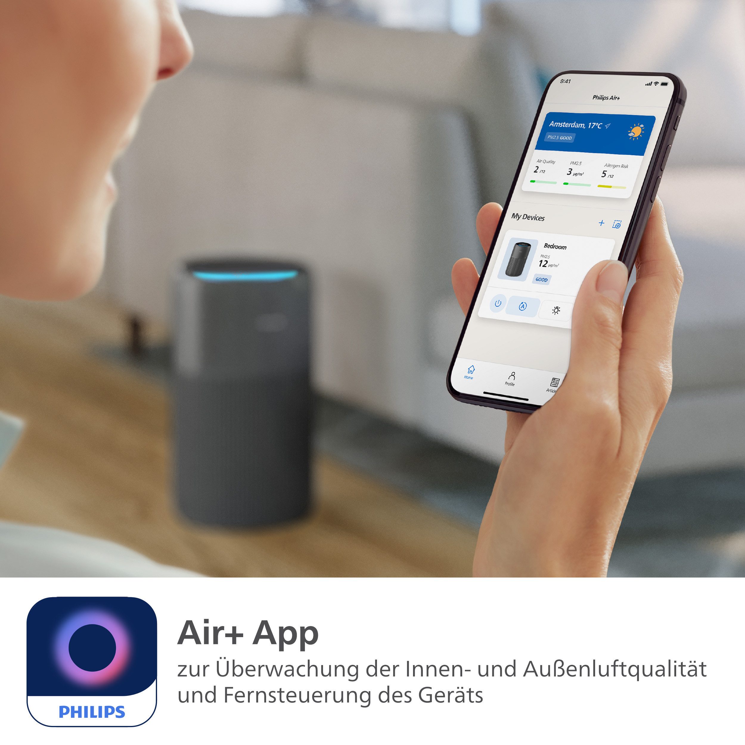 Philips Luftreiniger PureProctect Quiet 2200 Series, Luftreinigungsrate 420 m³/h, für 109 m² Räume, 3-Schichten-HEPA-Filtersystem, mit App Verbindung, leise