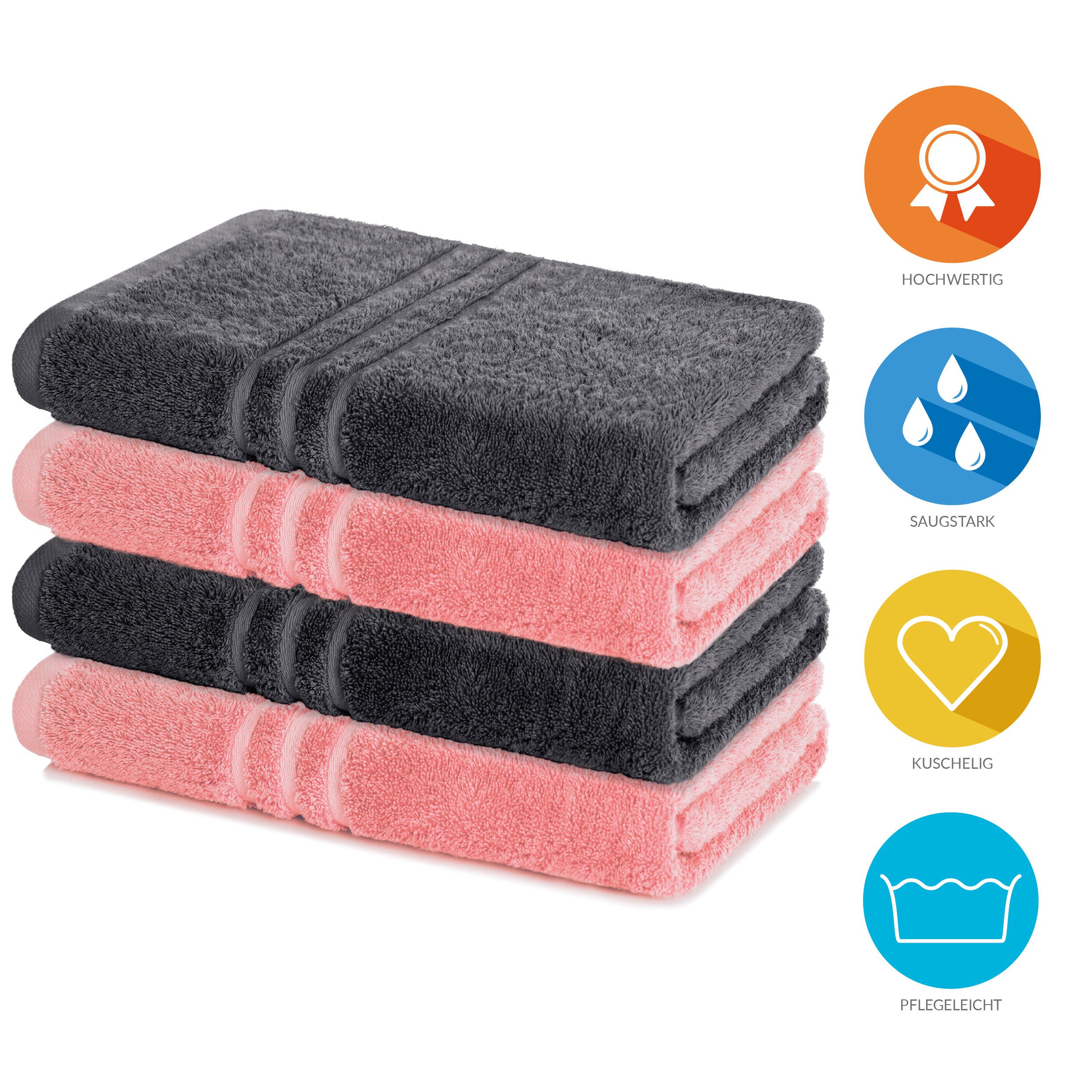 Lavea Duschtücher 4er Set Duschtuch 70 x 140 cm, Elena Frottee Handtücher, (Set, 4-St), Dusch-Handtuch, 500 g/m² Frottier, weich & saugstark, pflegeleicht