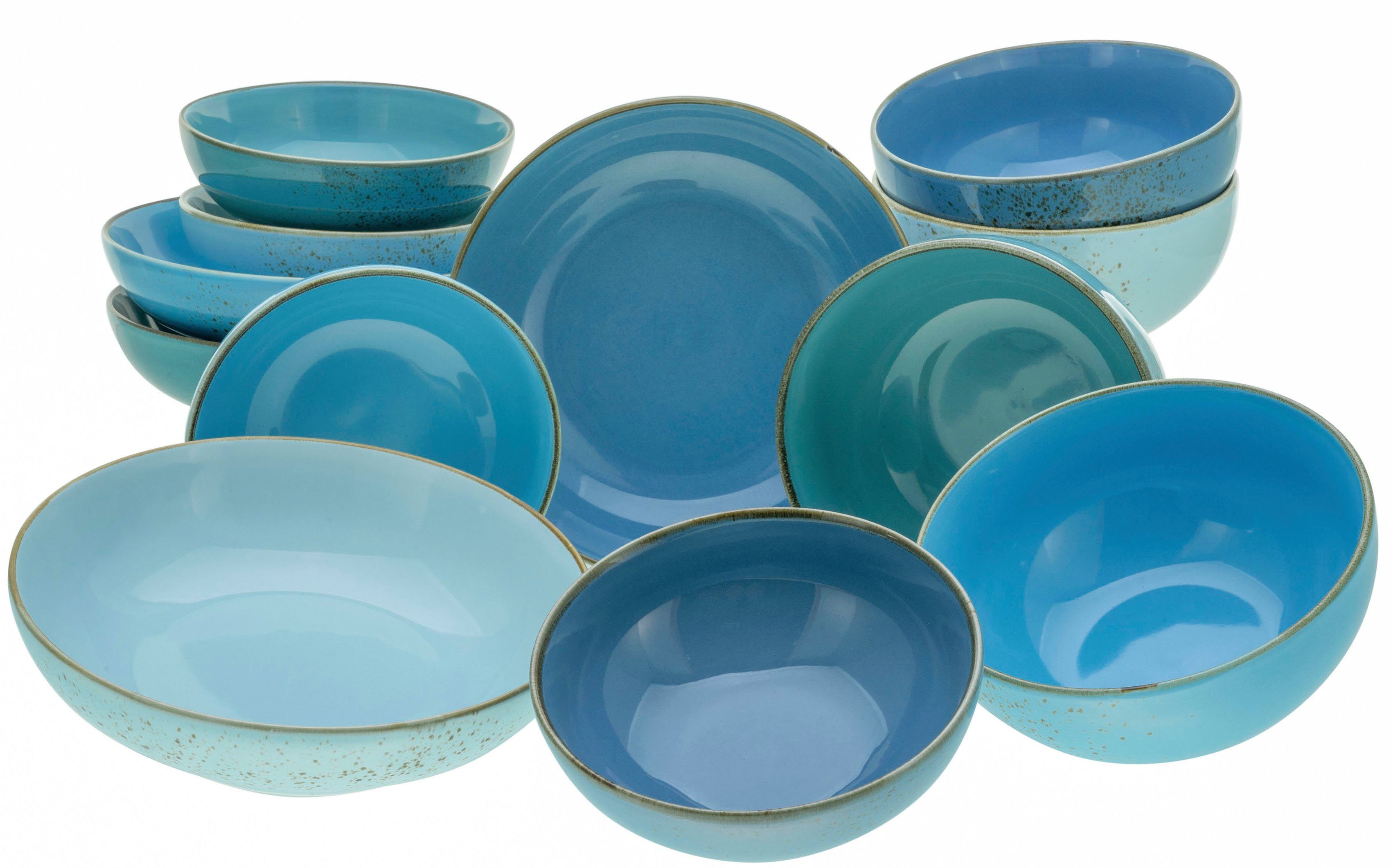 CreaTable Schale NATURE COLLECTION Aqua, Steinzeug, (Set, 12-tlg), Salatschale, Müslischale, Servierschale, im Set, für 4 Personen