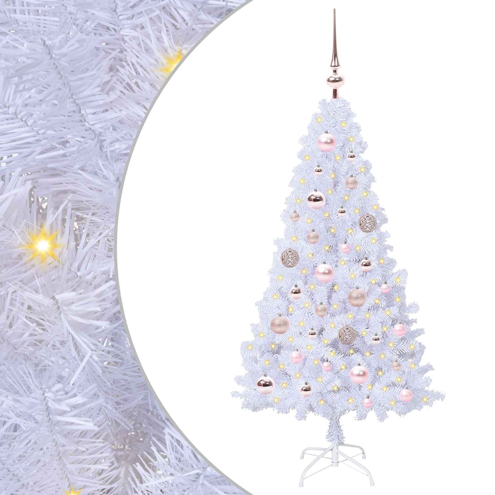 furnicato Künstlicher Weihnachtsbaum Weiß 120 cm mit LED-Lichterkette, Rosa Tannenbaum mit 8 Blinkmodi, USB-Anschluss und stabilem Ständer